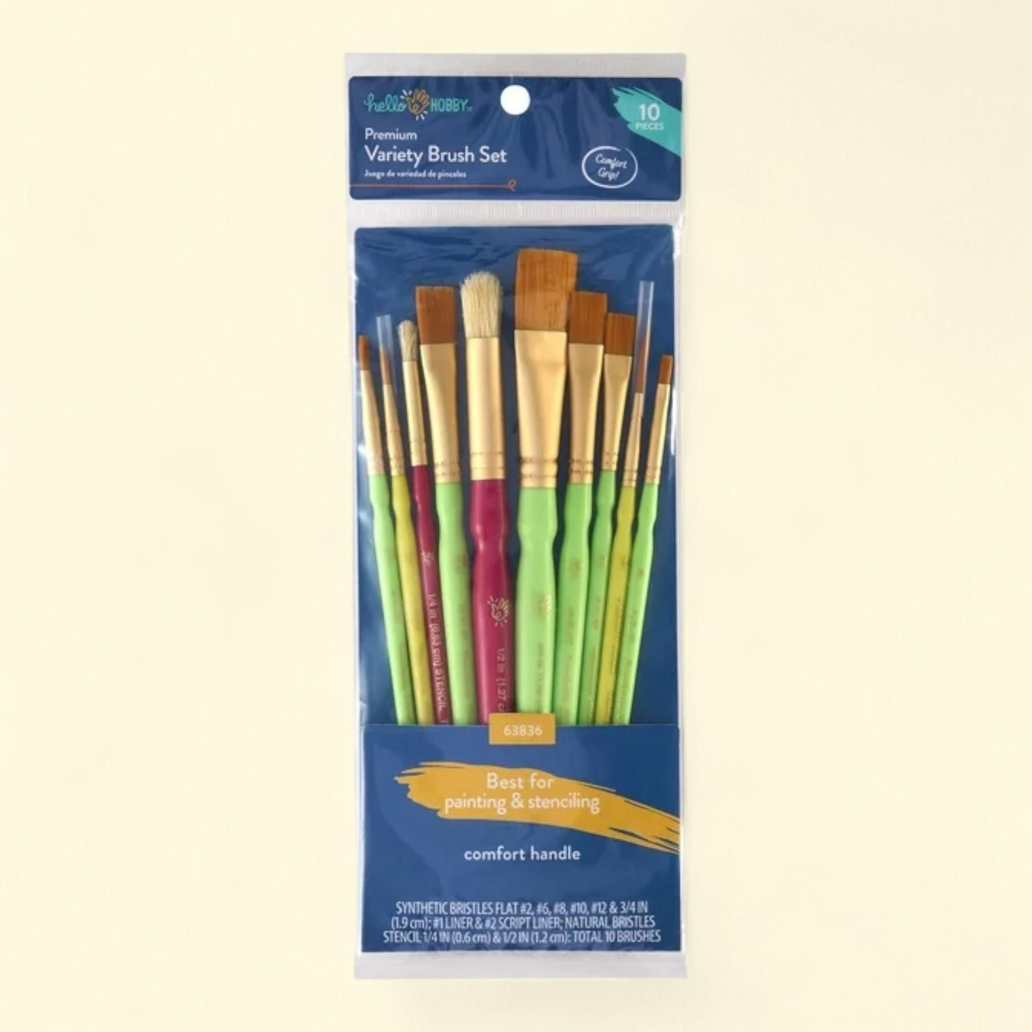 Hello Hobby Painting and Stenciling Variety Synthetic Paint Brush Set, 10 Pc