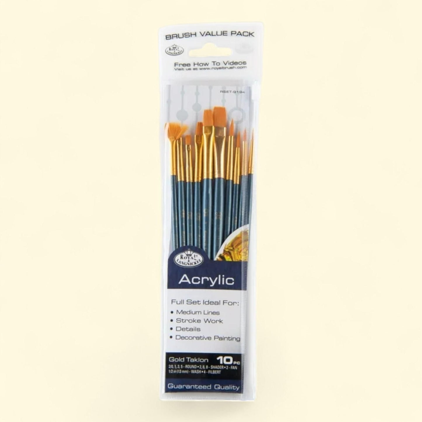 Royal & Langnickel, 10pc Gold Talkon Acrylic Artist Paint Brush Set