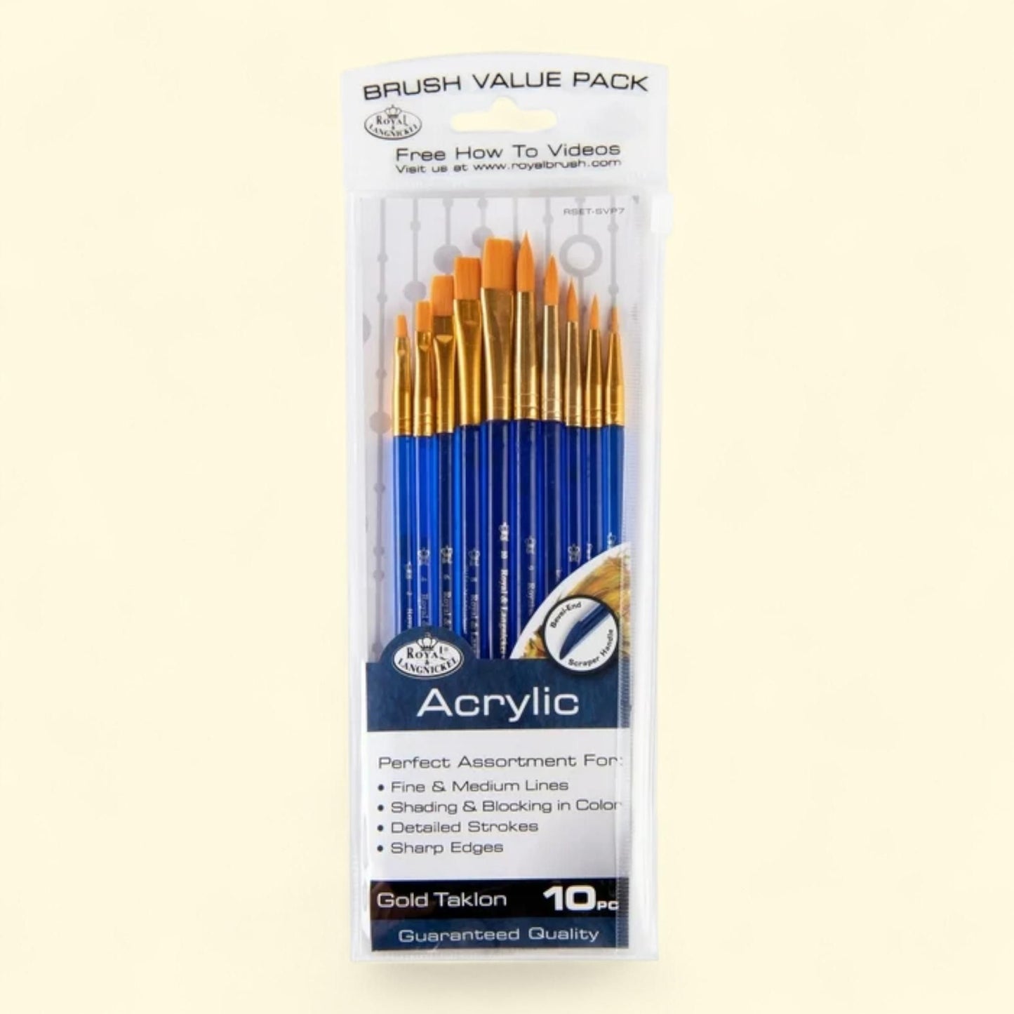 Royal & Langnickel, Super Value Golden Taklon Acrylic Artist Brush Set, 10pc