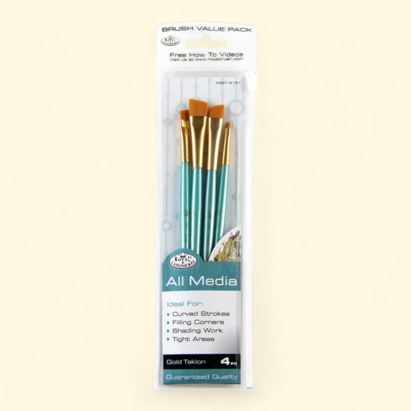 Royal & Langnickel, 4pc Gold Taklon All Media Angular Variety Paint Brush Set