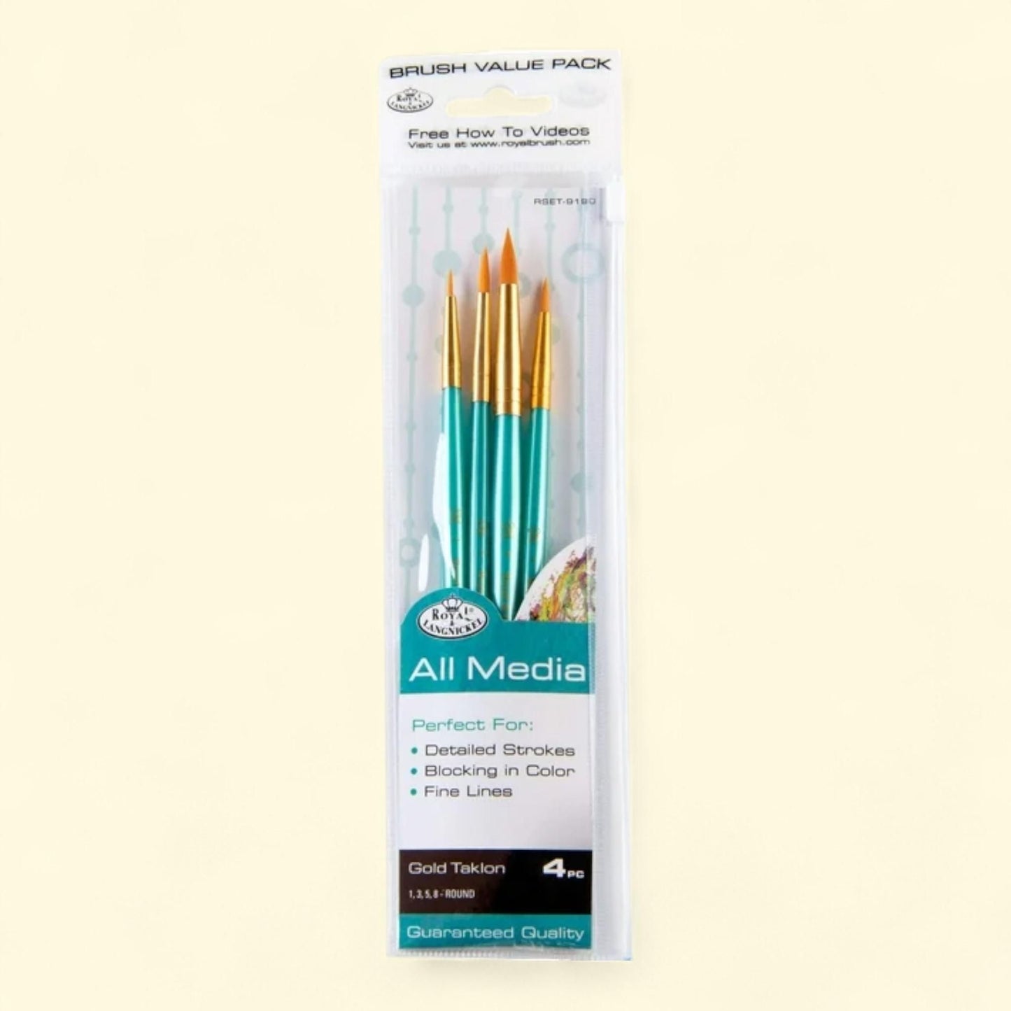 Royal & Langnickel, Gold Taklon All Media Round Variety Paint Brush Set, 4pc