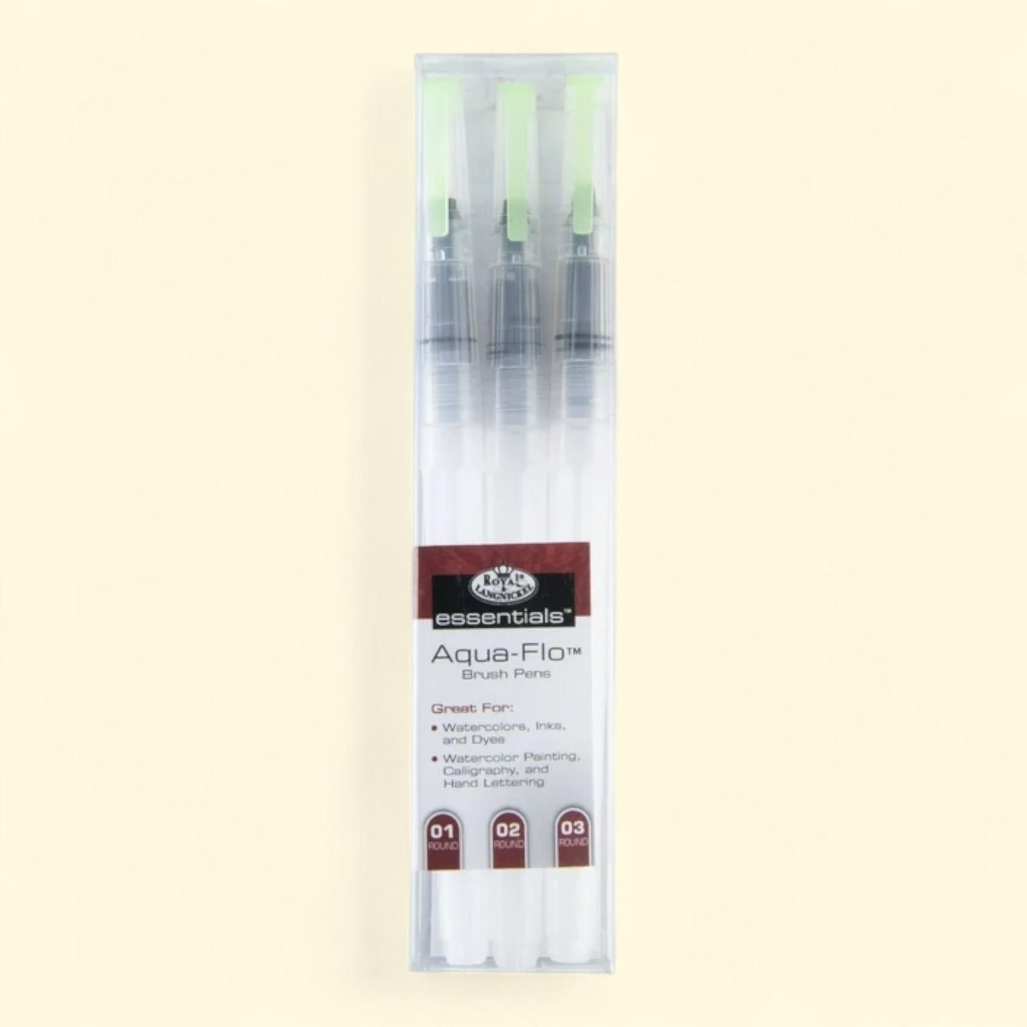Royal & Langnickel Essentials Aqua-Flo Clear Plastic Refillable Round Paint Brush Pens, 3pc