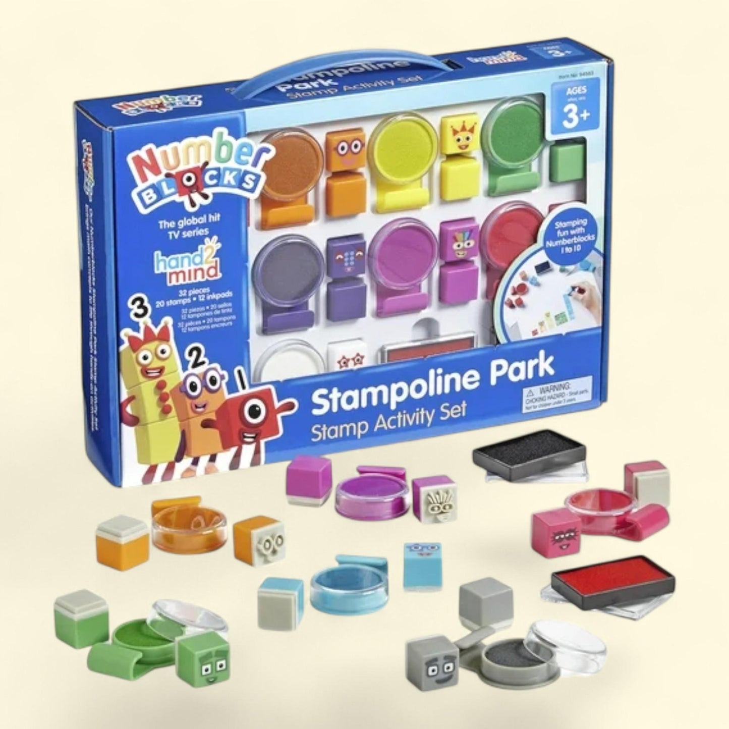 hand2mind Numberblocks Stampoline Park Stamp Activity Set, 20 Stamps, 12 Washable Ink Pads