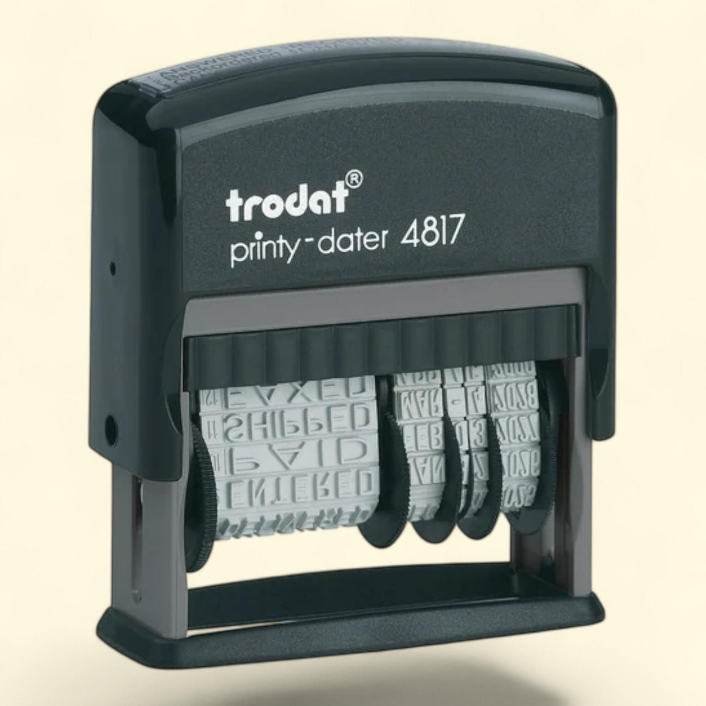 Trodat Printy 4817 Self-Inking Rubber Date Stamp, Black Ink Pad, 12... — authentic US product shipped worldwide by Treatspree