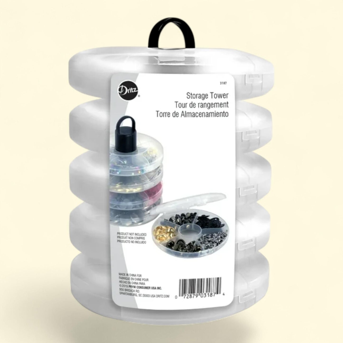 Dritz Storage Tower, Clear, Removable Compartments, 1 ct