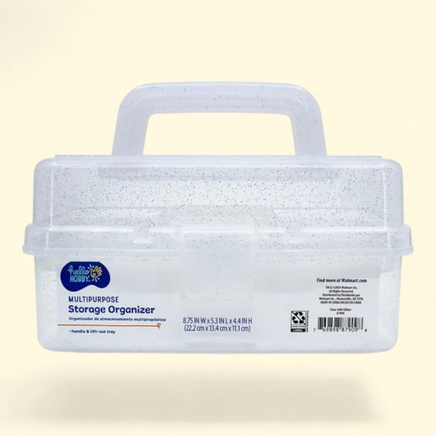 Hello Hobby Arts & Craft Storage Case, Clear with Glitter, Lift Out Tray, 1 ct