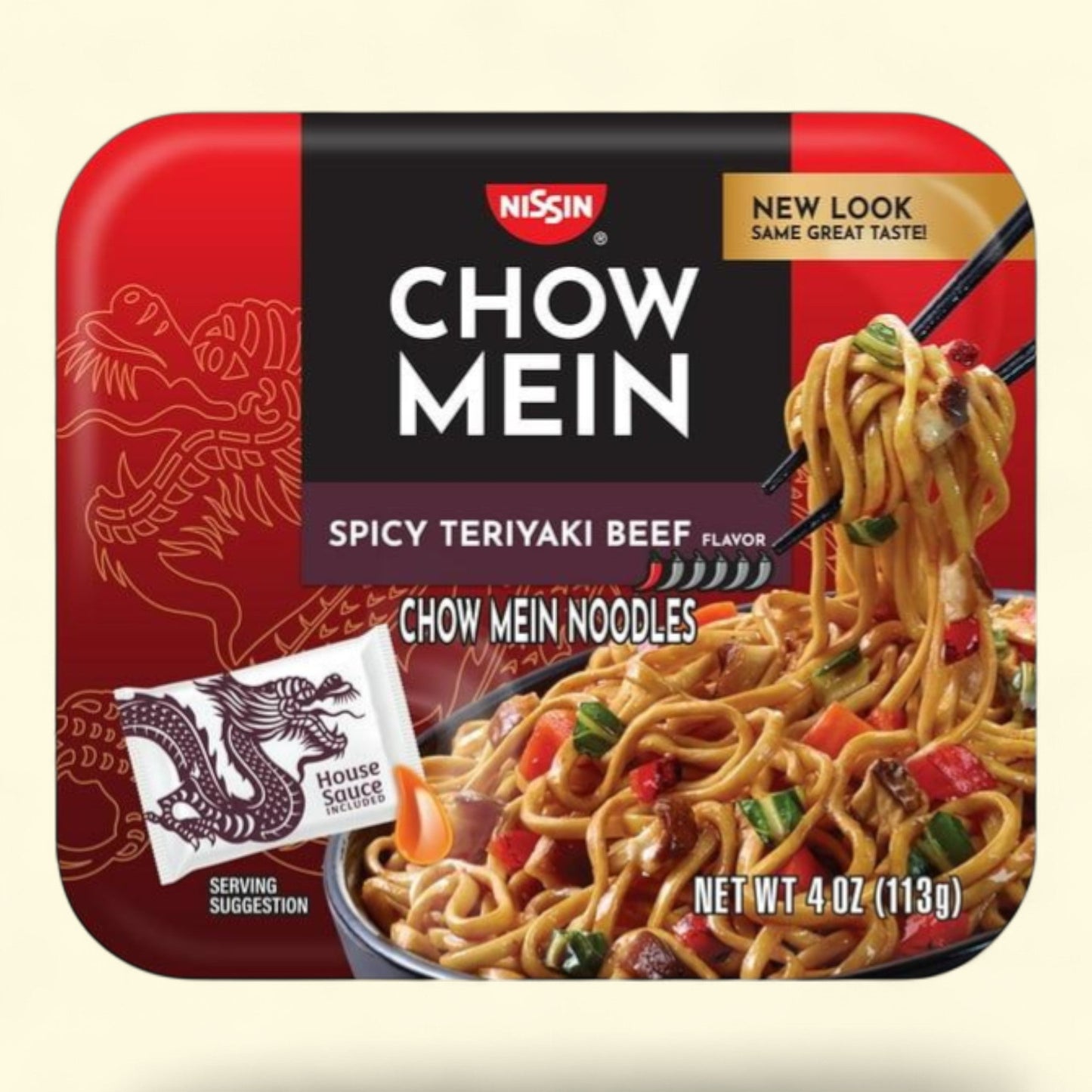 Nissin Foods Chow Mein Instant Noodles, Spicy Teriyaki Beef Flavor, 4.0 oz Tray