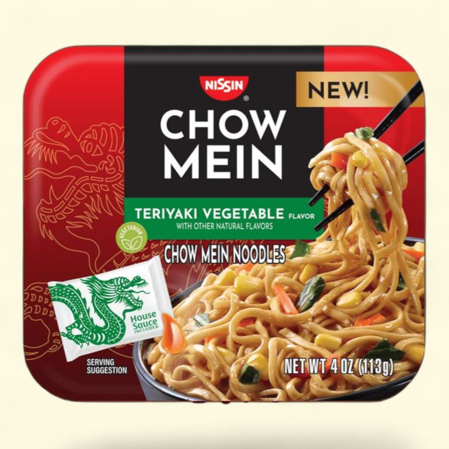 Nissin Foods Chow Mein Instant Noodles, Teriyaki Vegetable Flavor, 4.0 oz Tray
