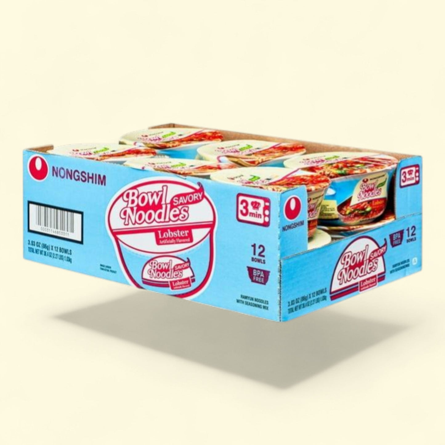 Nongshim Bowl Noodle Lobster Ramyun, 3.03oz x 12 Count