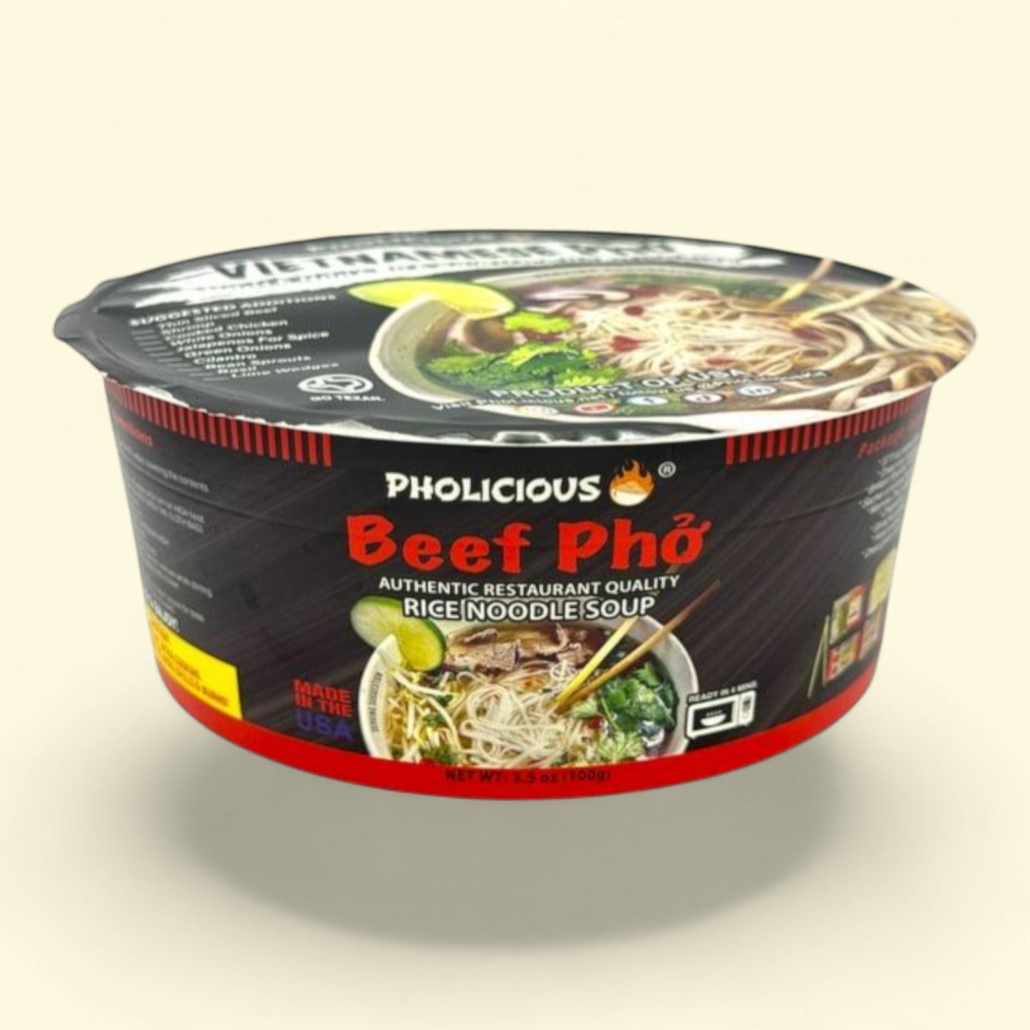 Pholicious Instant Beef Pho, Single Serve 3.6 Ounce Bowls