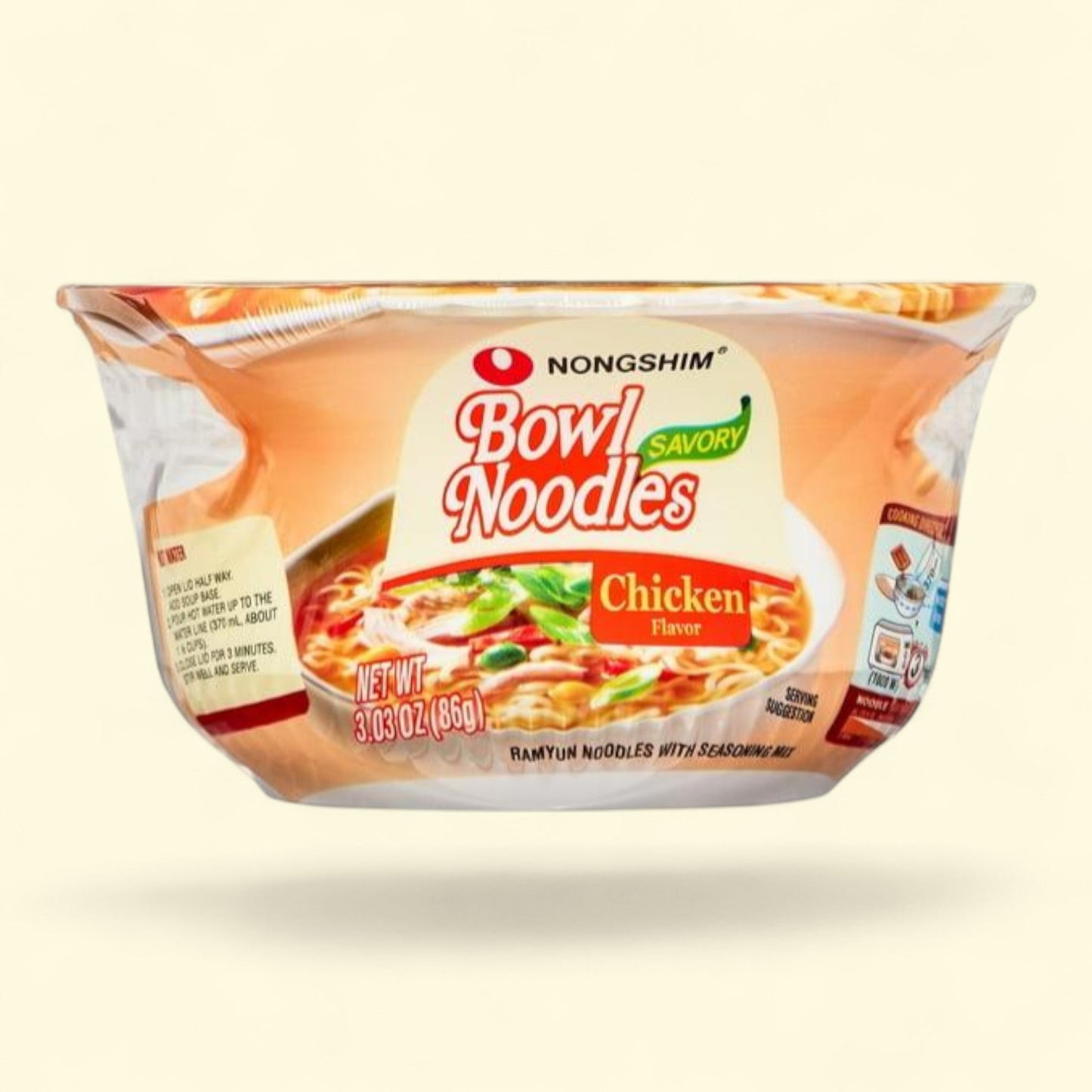 Nongshim Bowl Noodle Savory Chicken Ramyun, 3.03oz x 12 Count