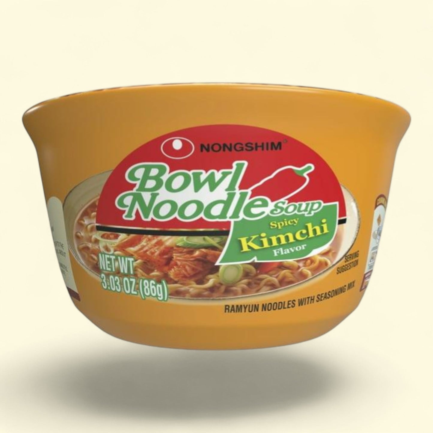 Nongshim Spicy Kimchi Ramyun Ramen Noodle Soup Bowl, 3.03oz