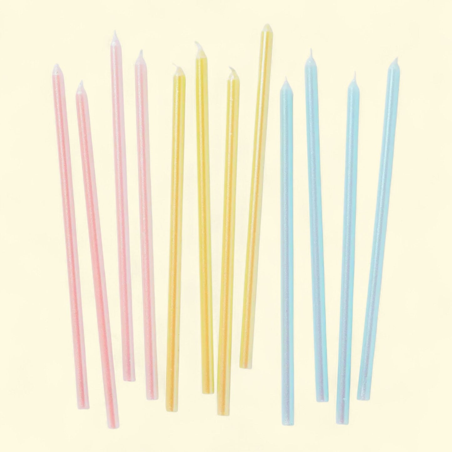 Spritz Birthday Cake Candles, 12pk: Tall Long Sparkling Multicolor Wax, 5.875" Height