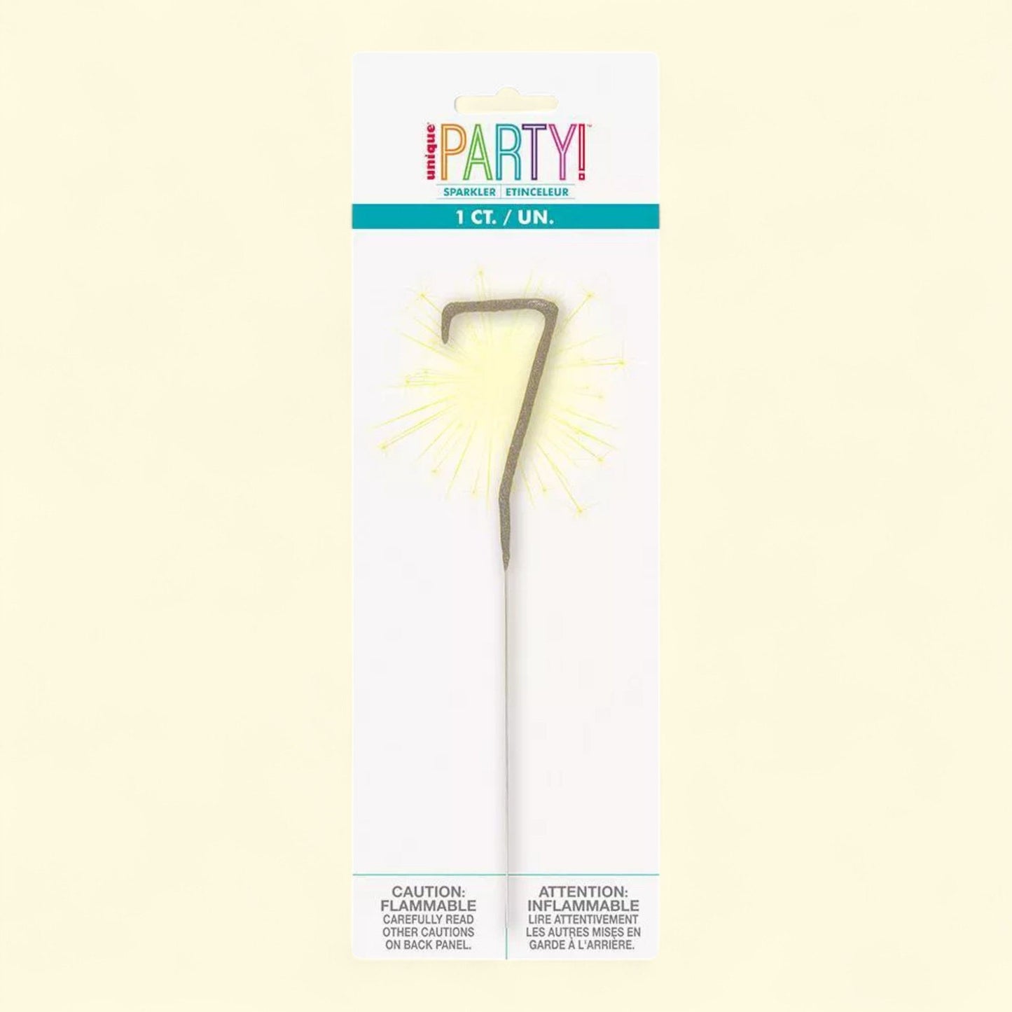 Unique Industries Number 7 Sparkler Flame Cake Candle, 7" Tall