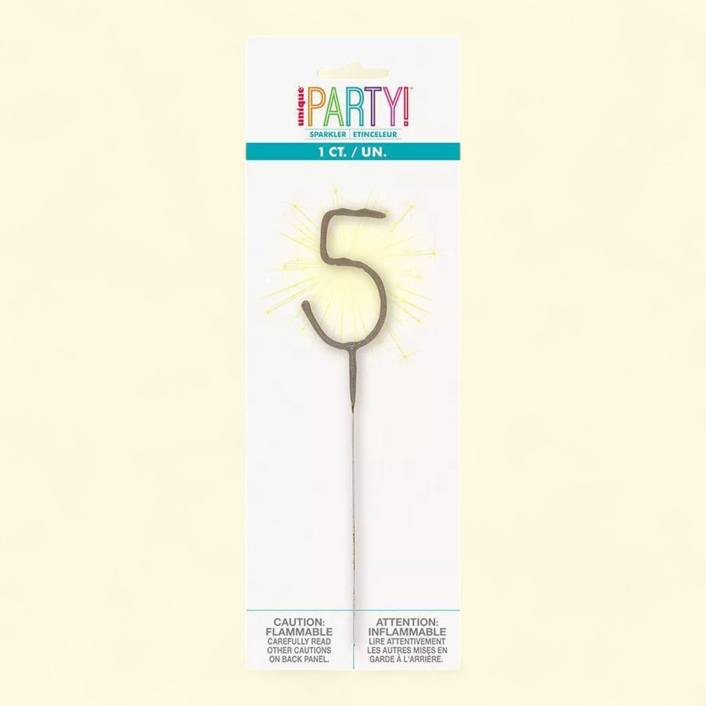 Unique Industries Number 5 Sparkler Flame Cake Candle: Gold, 7" Wax