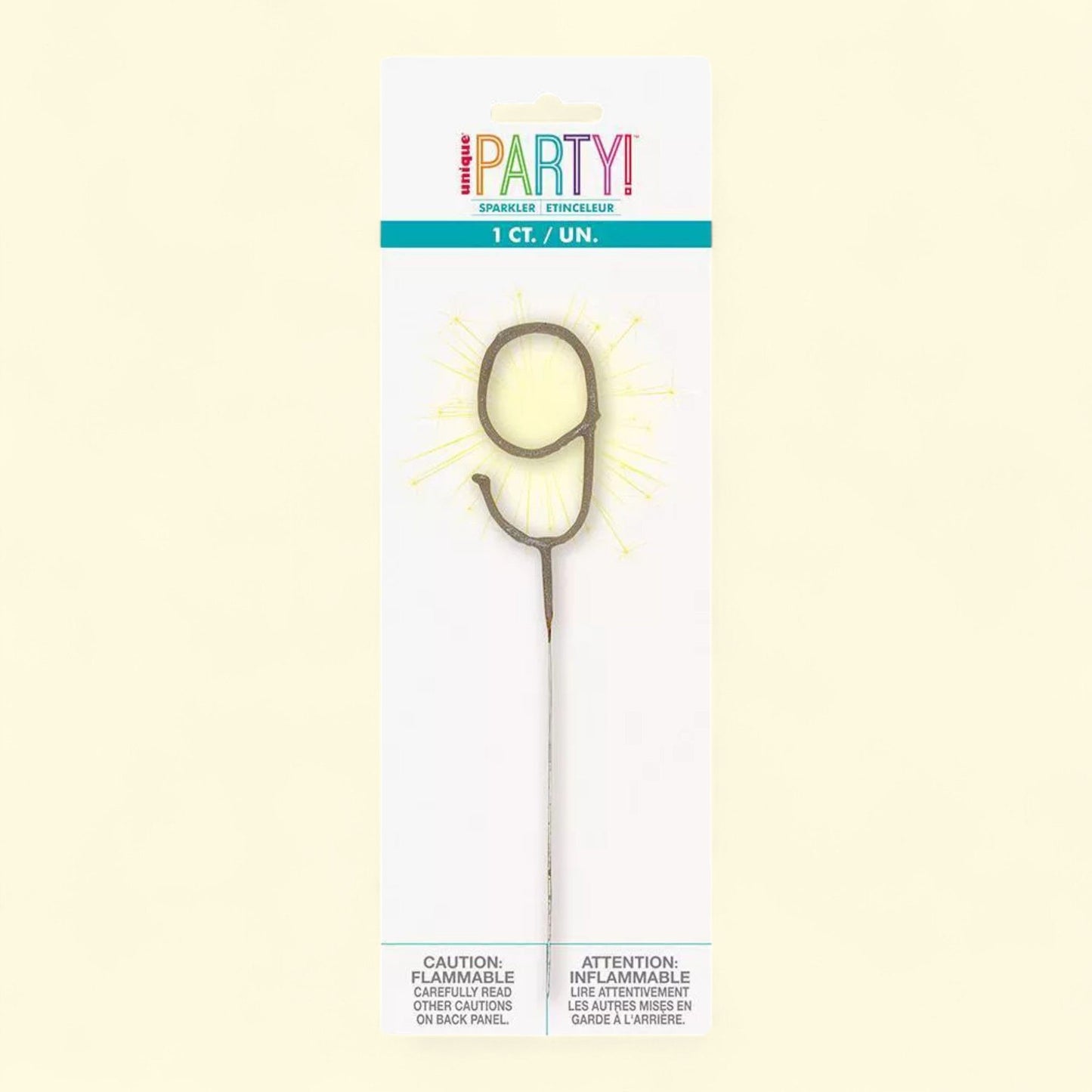 Number 9 Sparkler Flame Cake Candle, Size