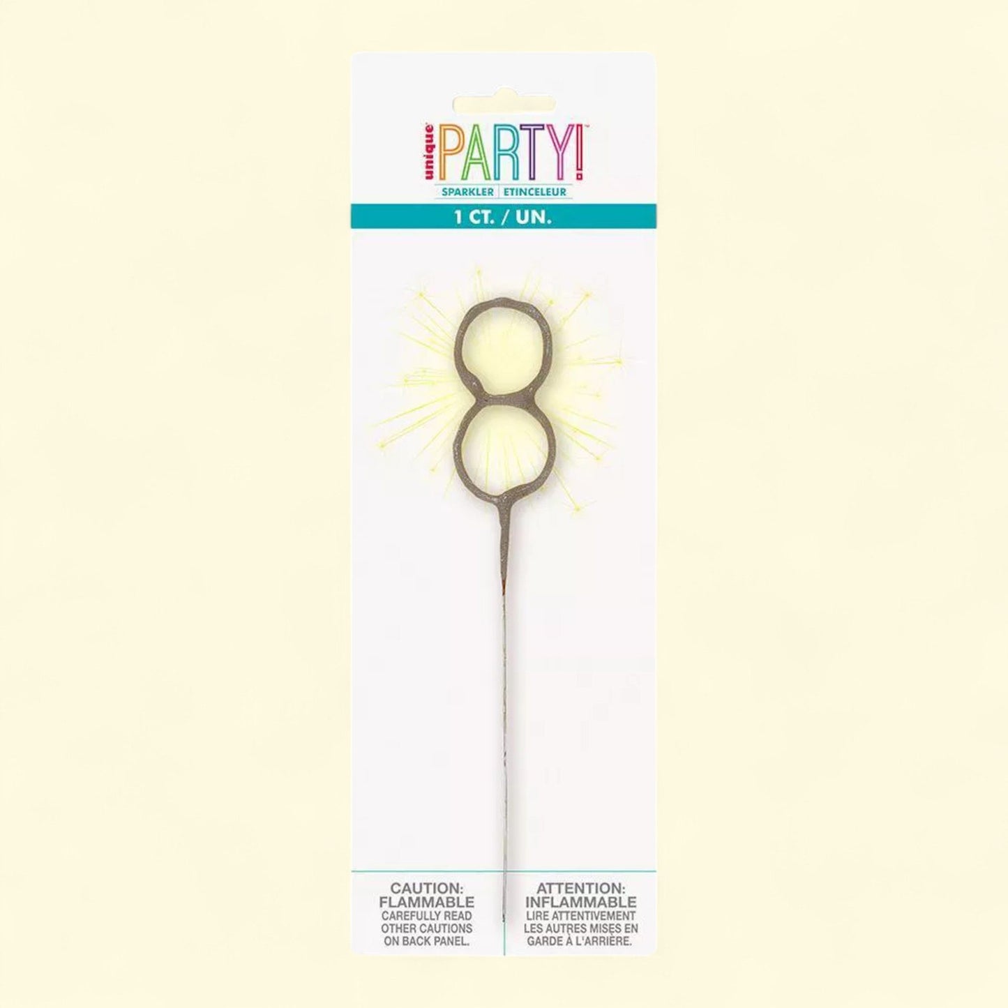 Unique Industries Number 8 Sparkler Flame Cake Candle: Gold, 7" Wax