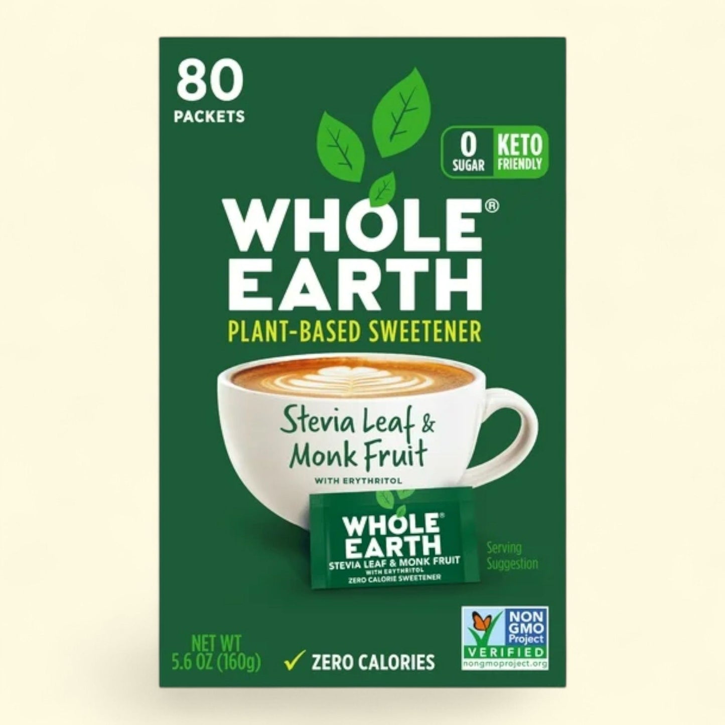 Whole Earth Stevia Leaf & Monk Fruit Sweetener, 80 Count, 5.6 oz