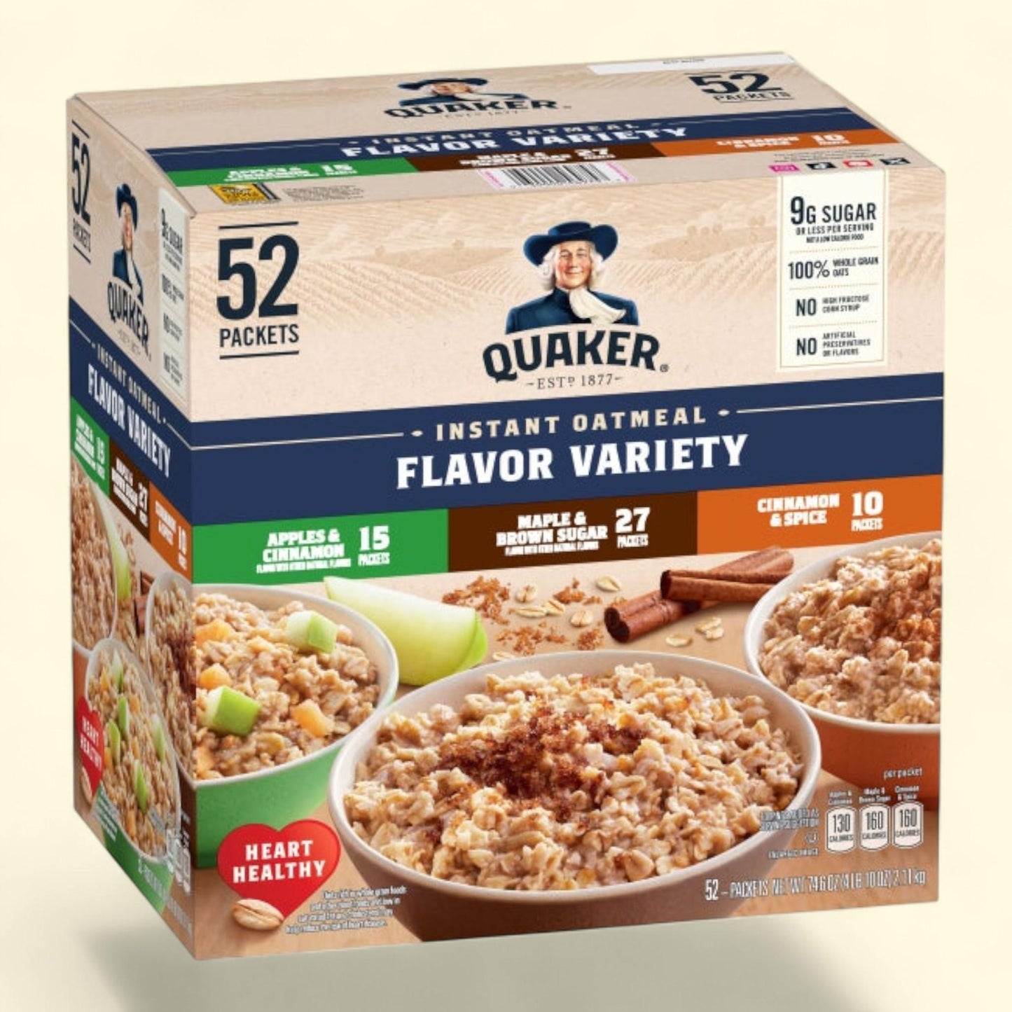 Flocons d'avoine instantanés Quaker, assortiment, 42 g, paquet de 52