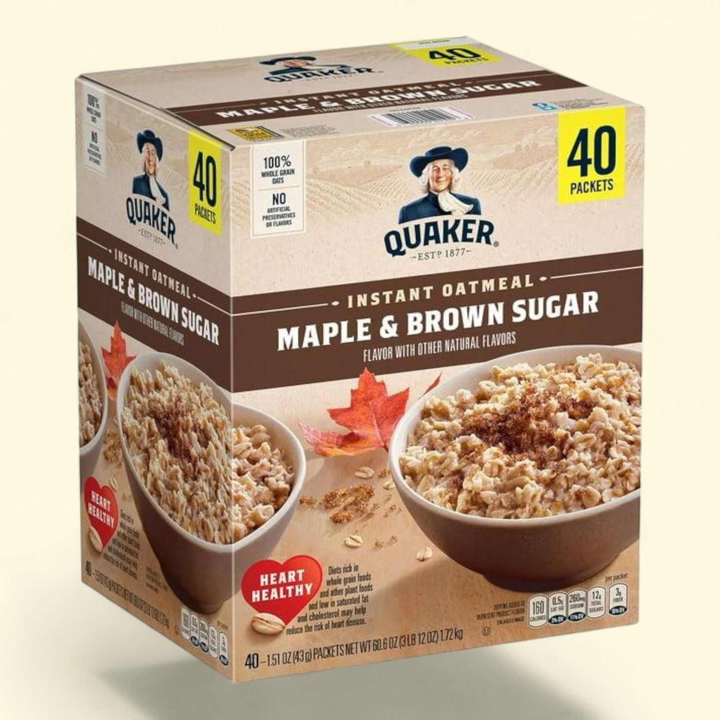 Quaker Instant Oatmeal, Maple Brown Sugar, 1.51 oz., 40 pk.