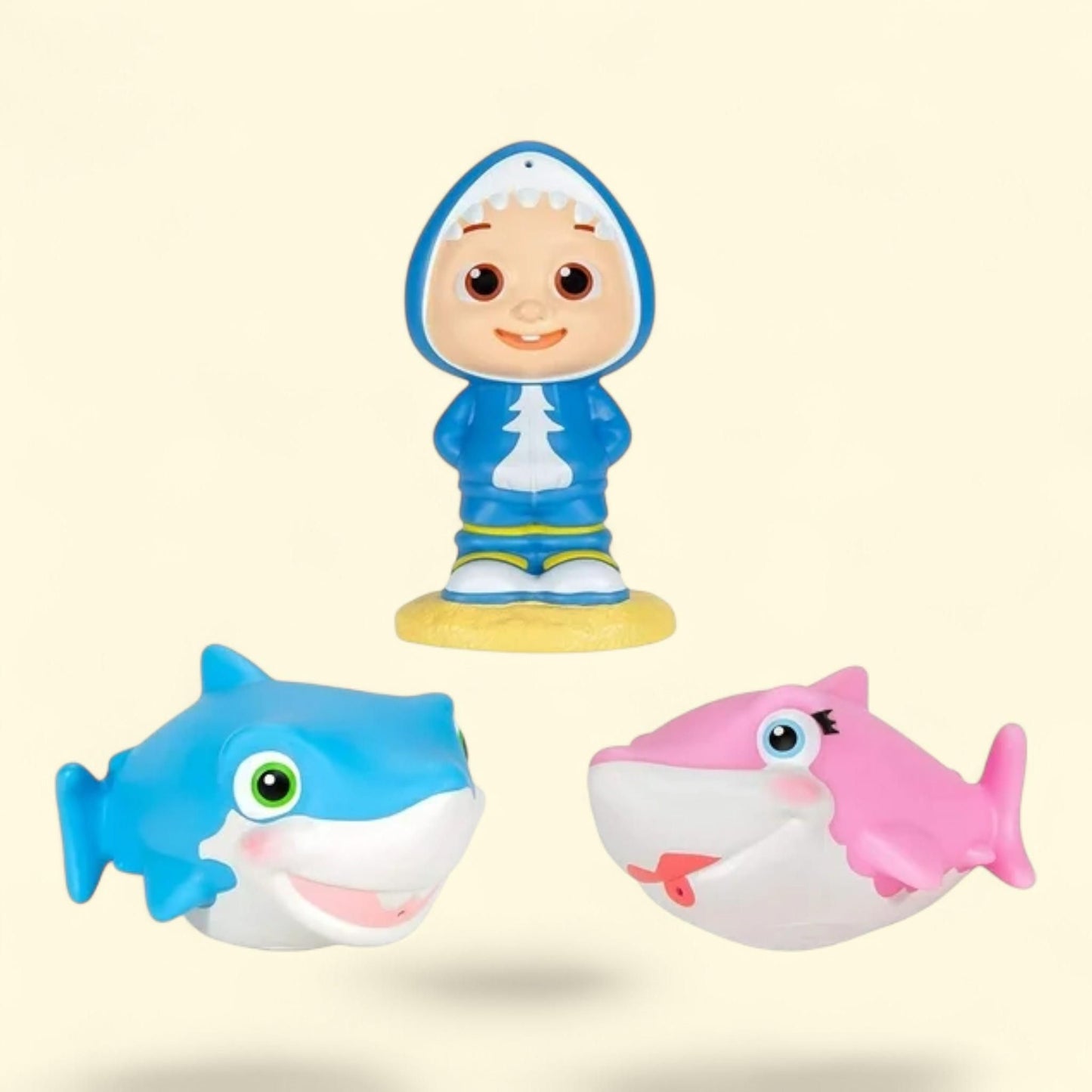 Jouets de bain CoComelon « JJ » et « Sharks », taille 10 cm, lot de 3