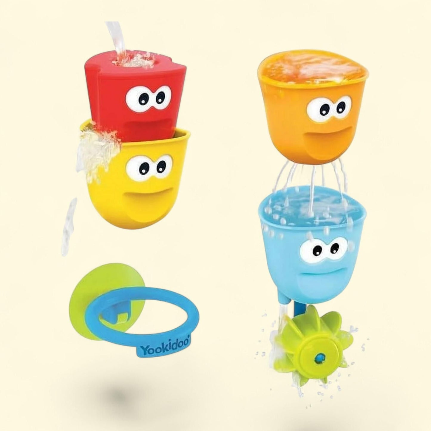 Yookidoo Fill 'N' Spill Baby Bath Toys, Set of Four Stackable Cups, Attaches to Any Bath Tub