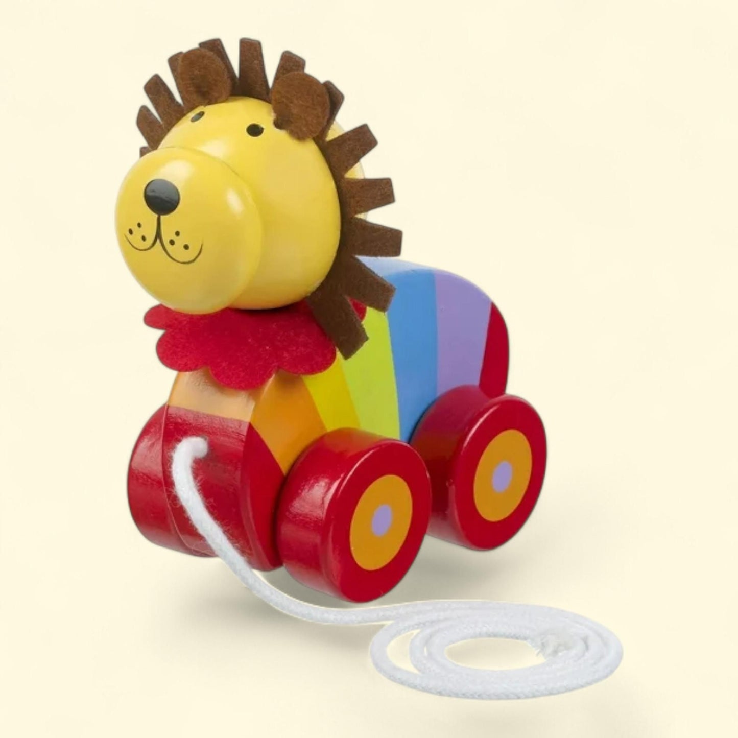 Orange Tree Toys: Pull Along Lion, Wooden Toy, Colorful Wheeled Character, Toddler & Kids Ages 1+, FSC Certified