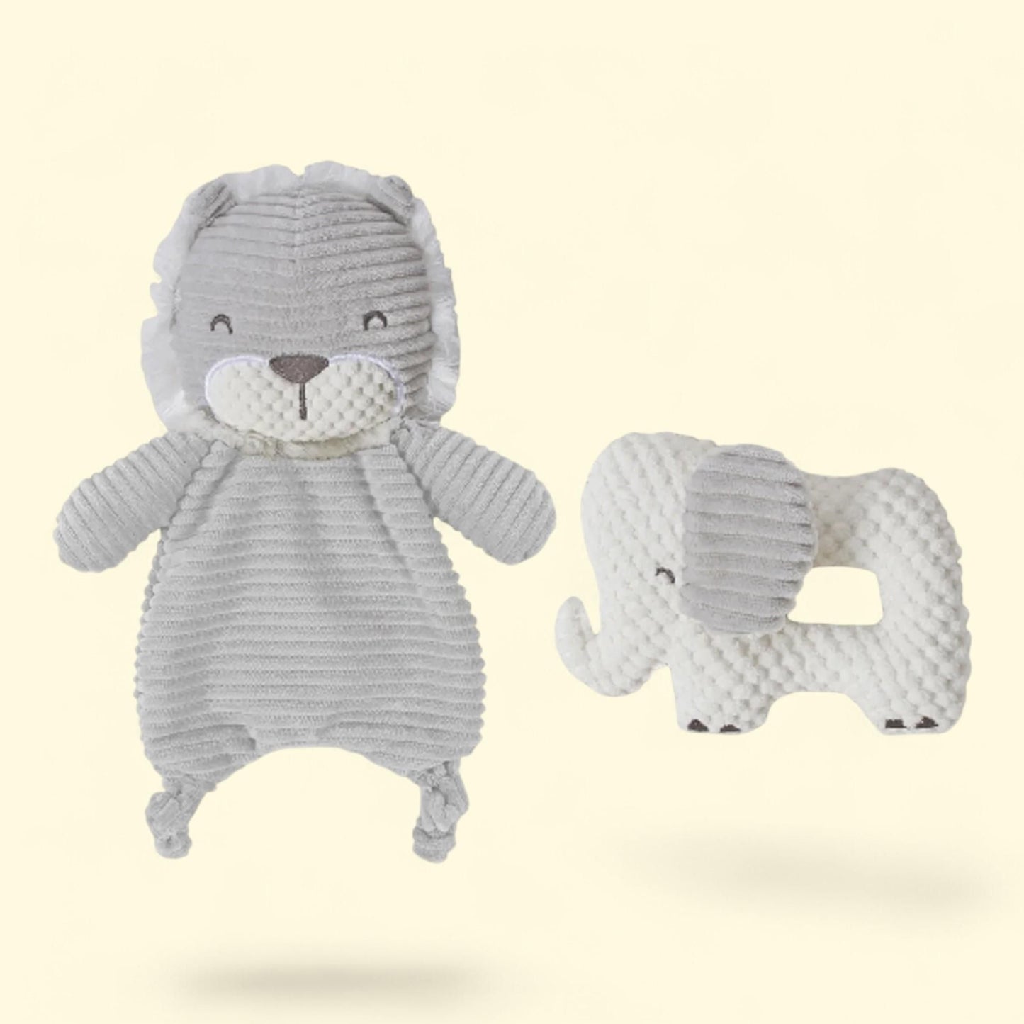 Gerber Baby Boy Lovie & Rattle Toys, 2-Piece Set, Gray Lion & Elephant