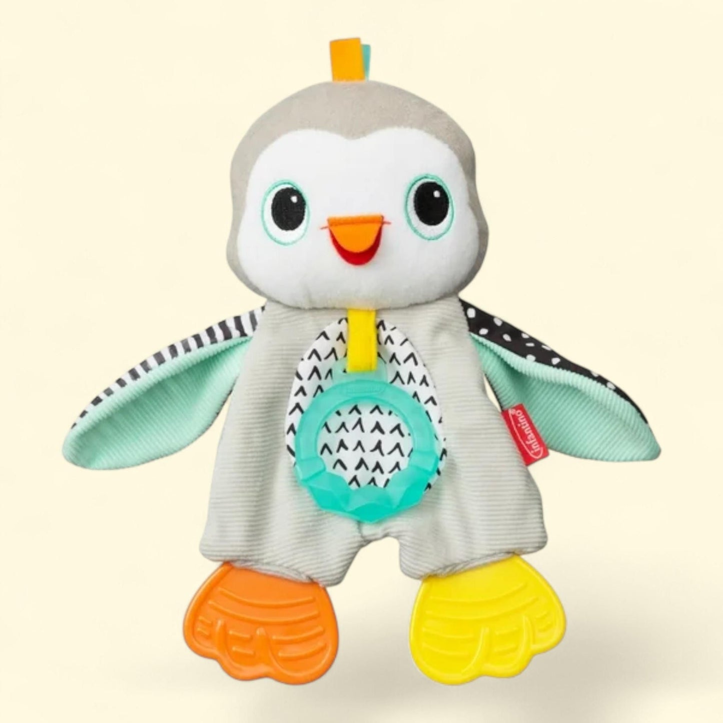 Infantino Cuddly Penguin Teether, Crinkle Silicone Teether, 6-12 Months, Multicolor