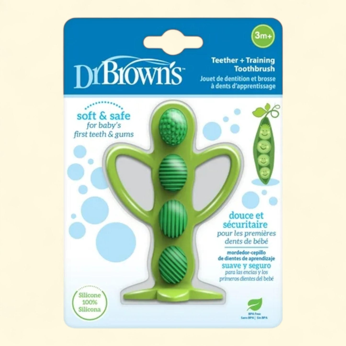 Dr. Brown's Peapod Teether & Training Toothbrush, Soft Silicone, BPA Free, 3m+, 1 Pack