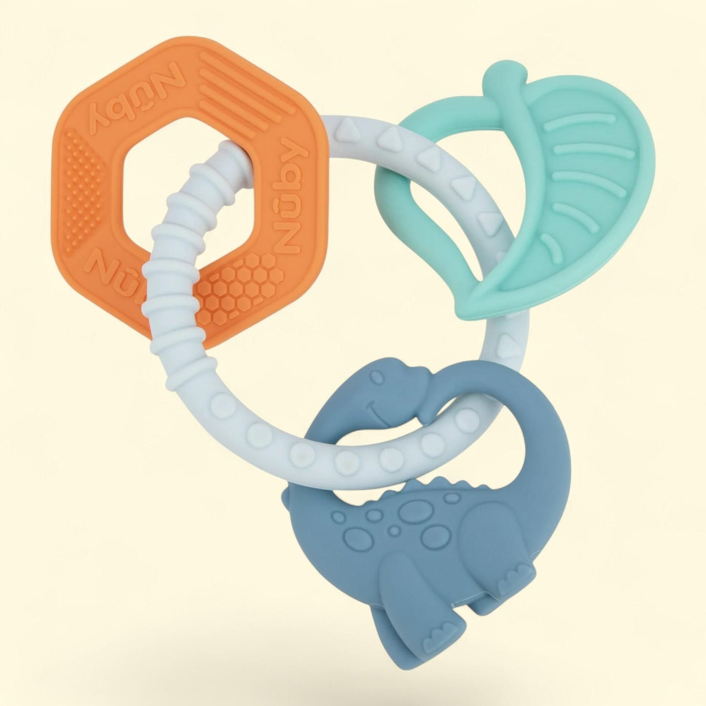 Nuby Silicone Chewy Charms Teething Ring, Multicolor Dinosaur, Babies