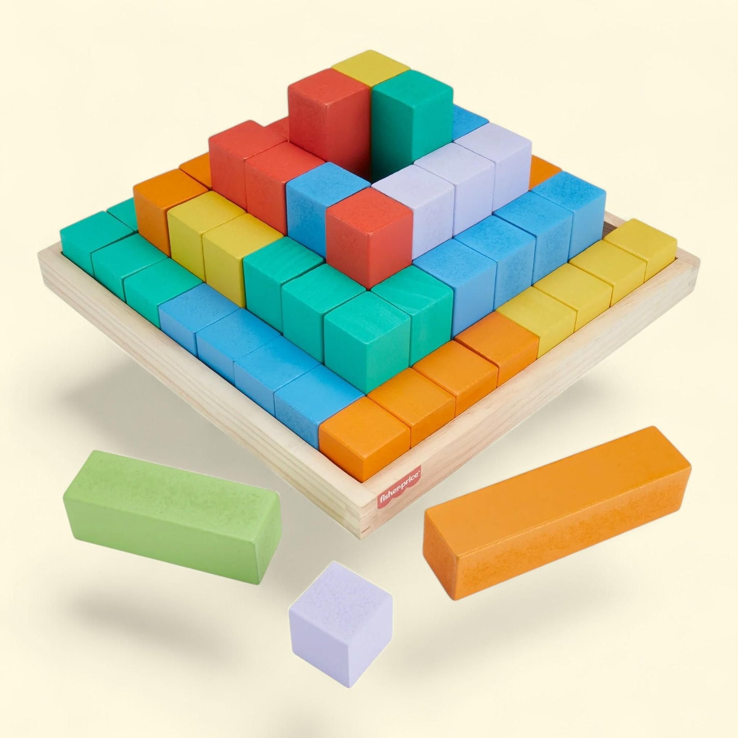 Fisher-Price Rainbow Stacking Building Blocks, 65 Wood Pieces