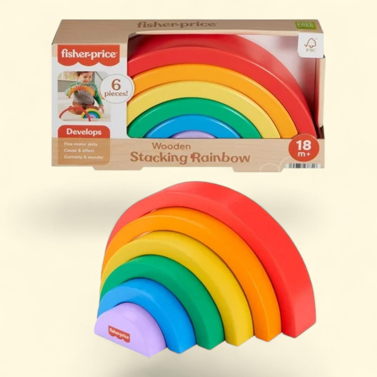 Fisher-Price Stacking and Nesting Rainbow Toy, 6 Wood Pieces, 18 months