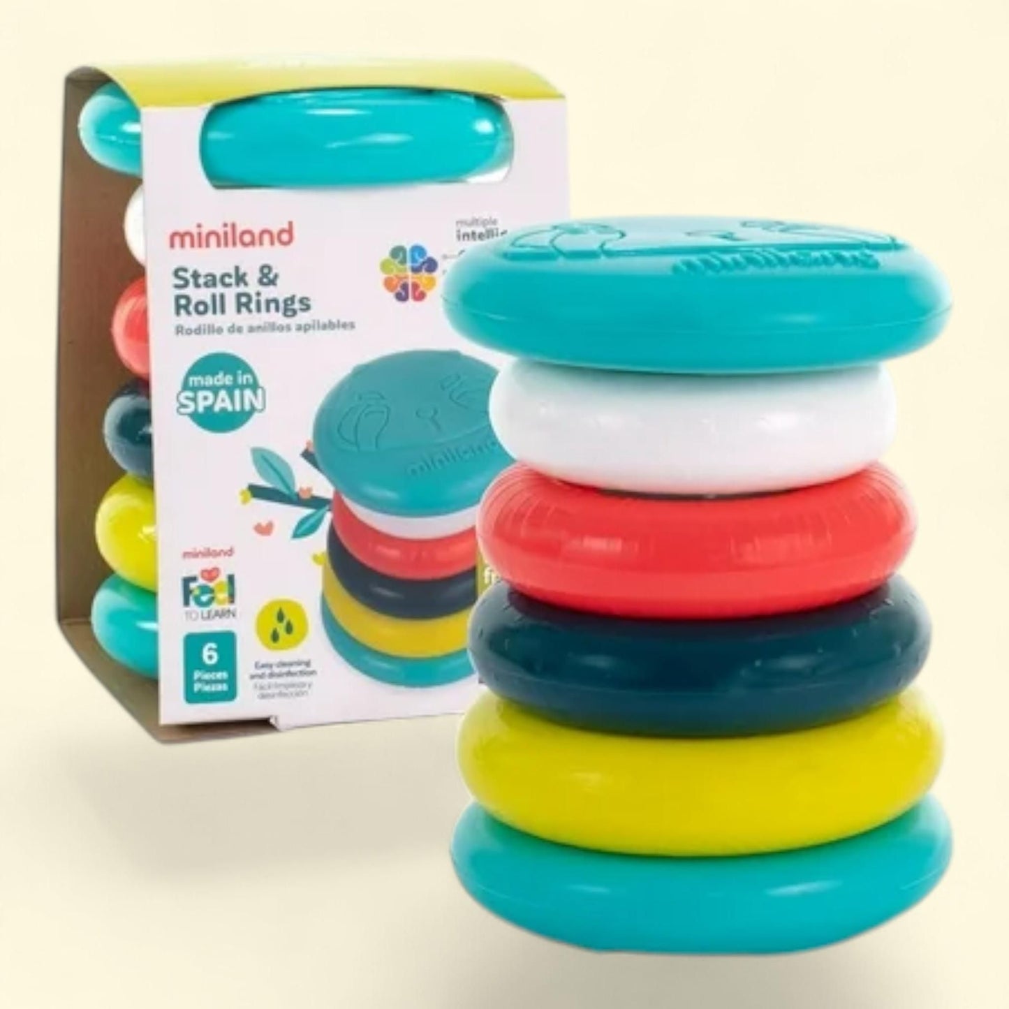 Miniland Feel to Learn: Stack & Roll Rings, 7 ct — authentic US product shipped worldwide by Treatspree