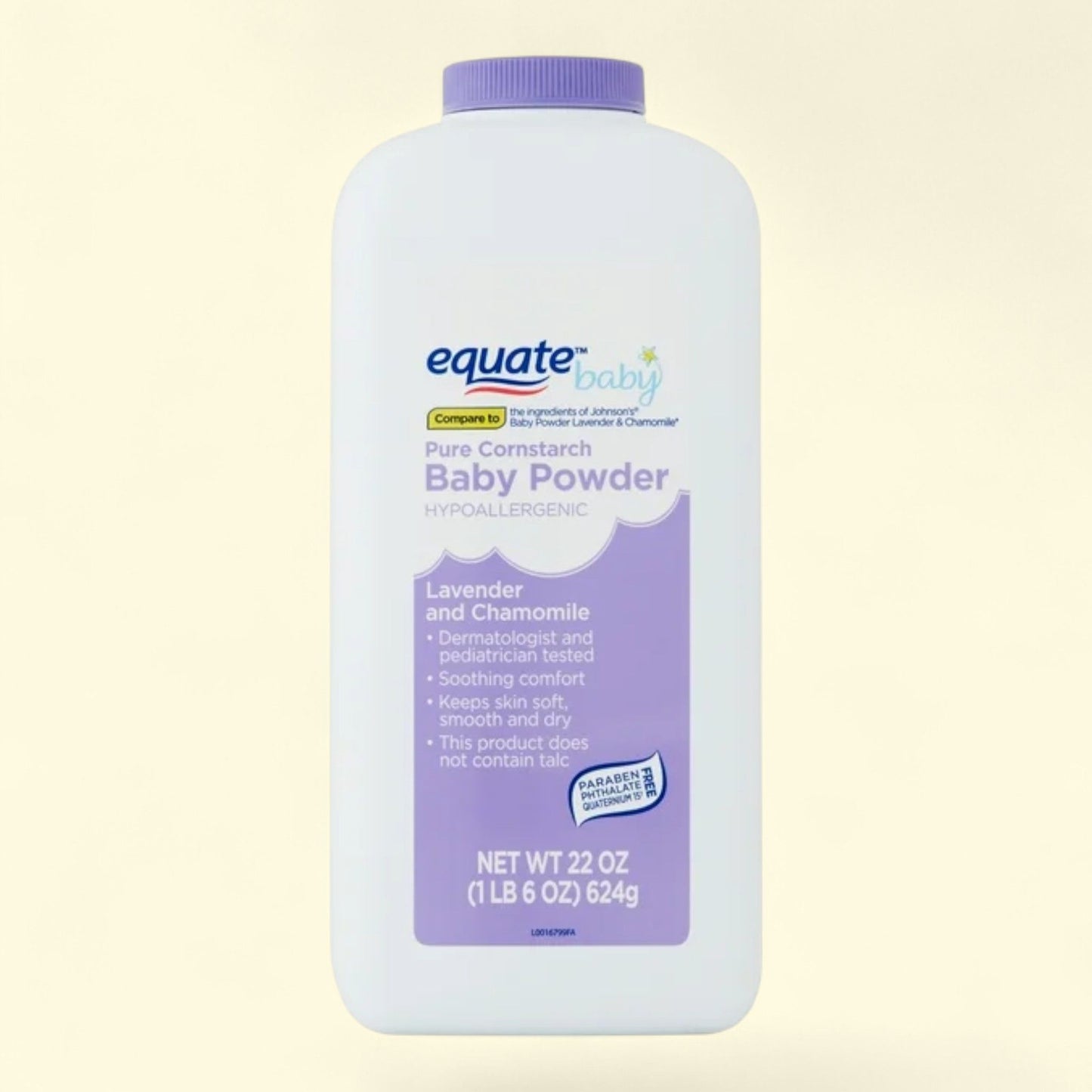 Equate Baby Pure Cornstarch Baby Powder with Aloe and Vitamin E, 22 oz