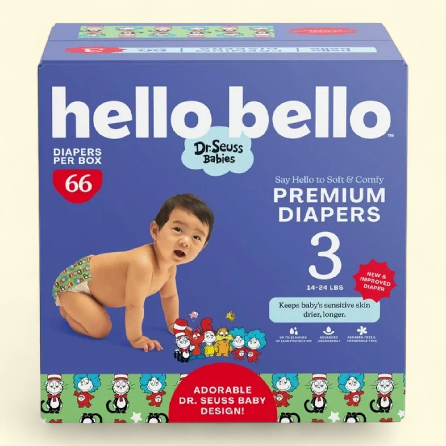 Hello Bello Dr. Seuss Babies Premium Diapers, Size 3, 66 Count