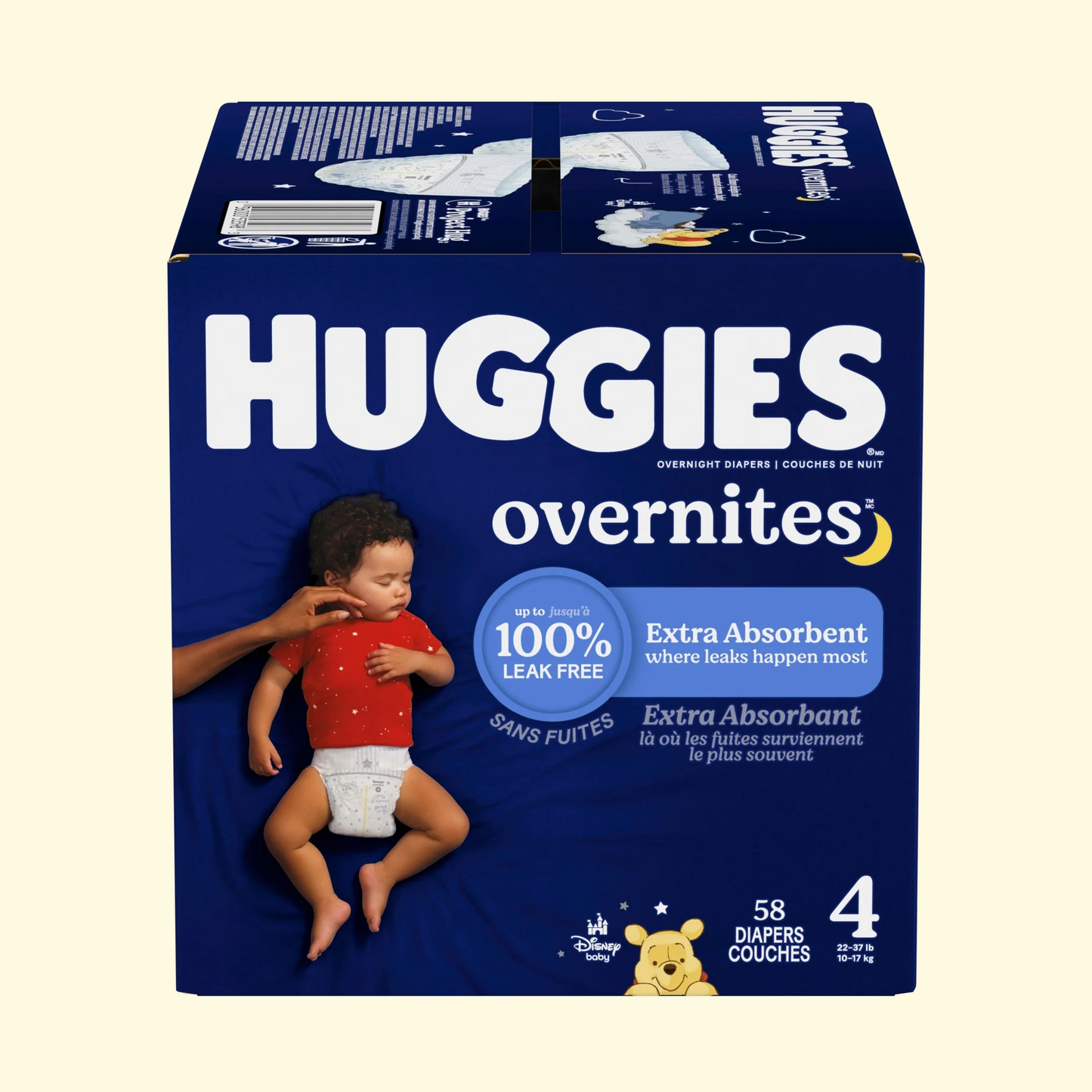 Huggies Overnites Baby Diapers, Size 4 (22-37 lbs), 58 Ct