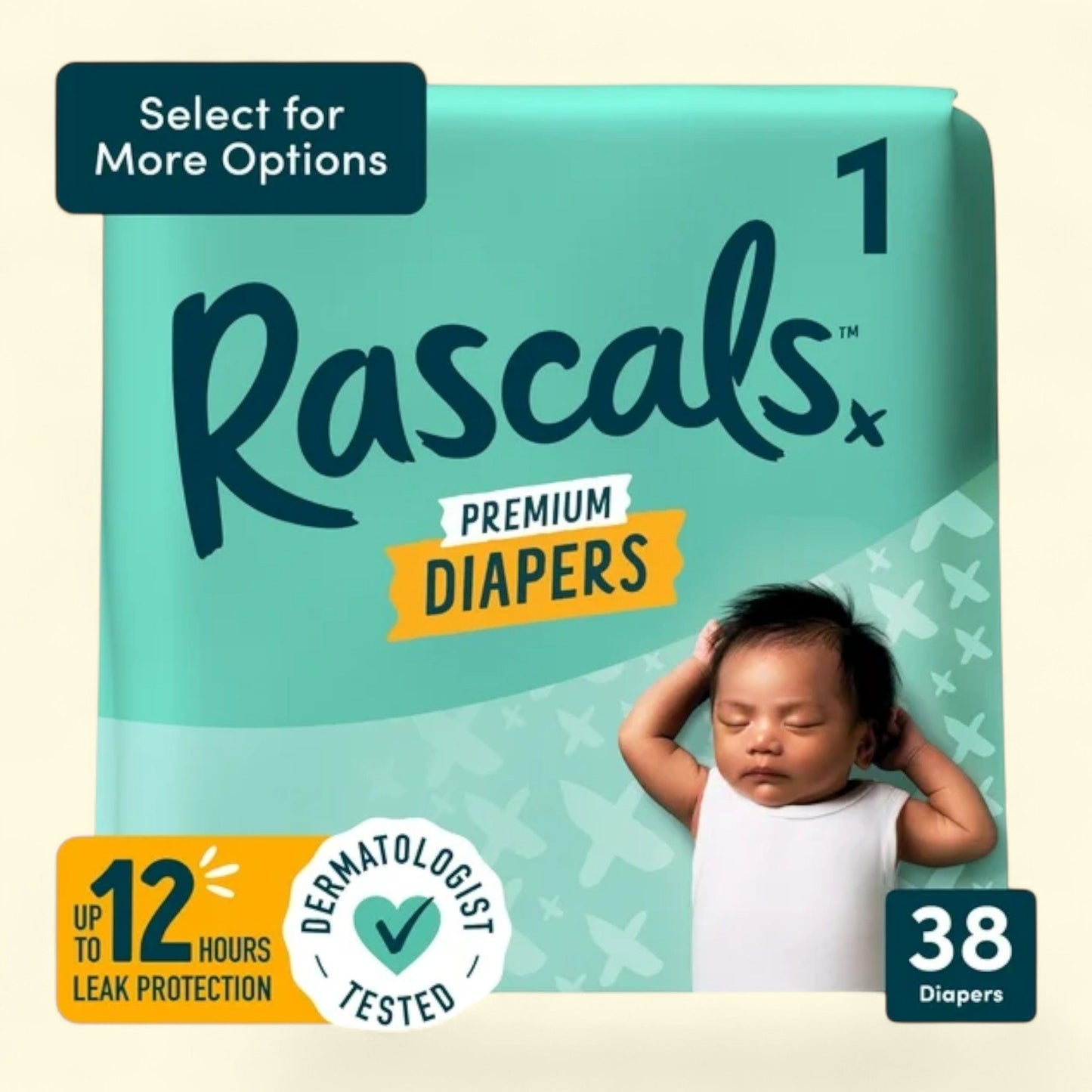 Rascals Absorbent Baby Diapers Size 1, 38 Count