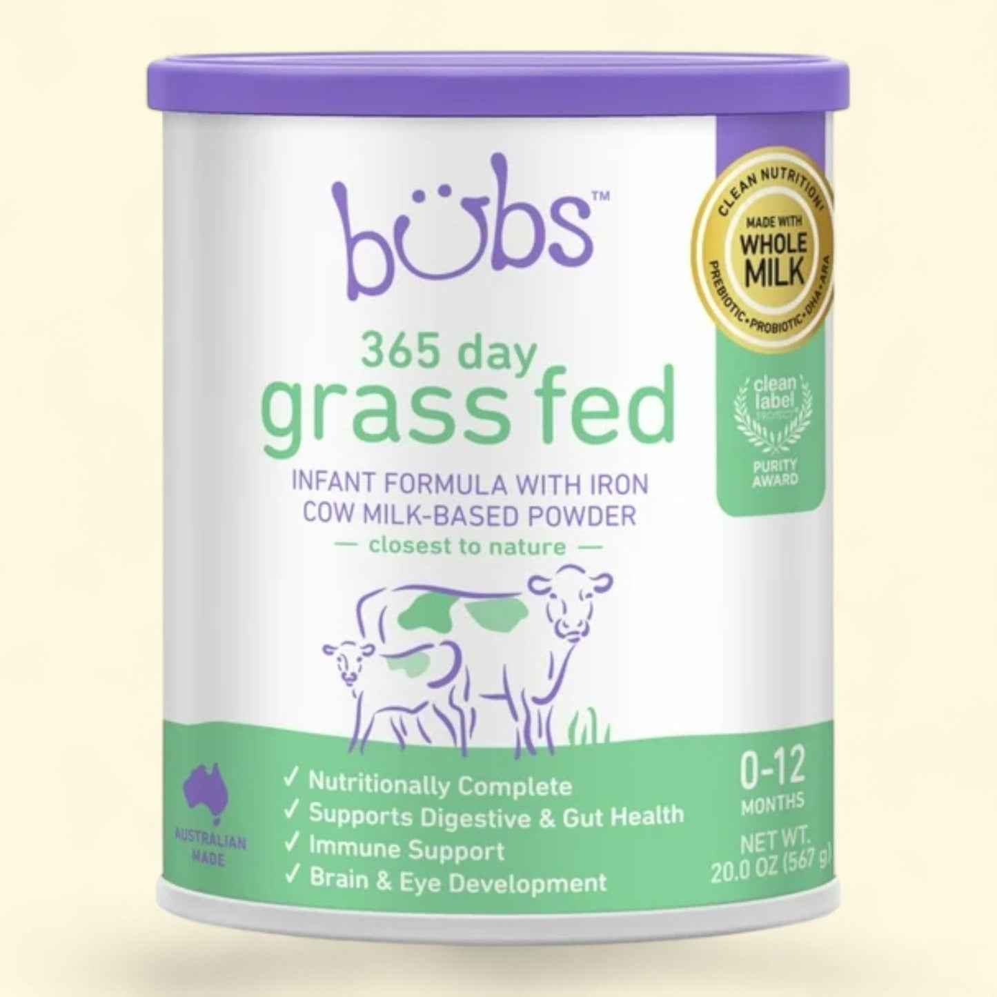 Bubs Whole Milk Powder Baby Formula, 20 oz Canister