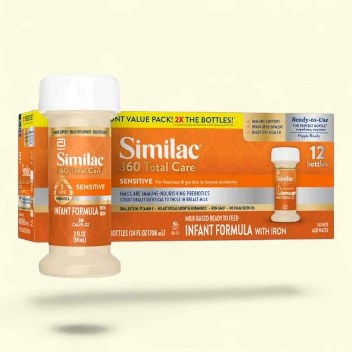 Lait infantile Similac 360 Total Care Sensitive, biberon de 60 ml, lot de 12