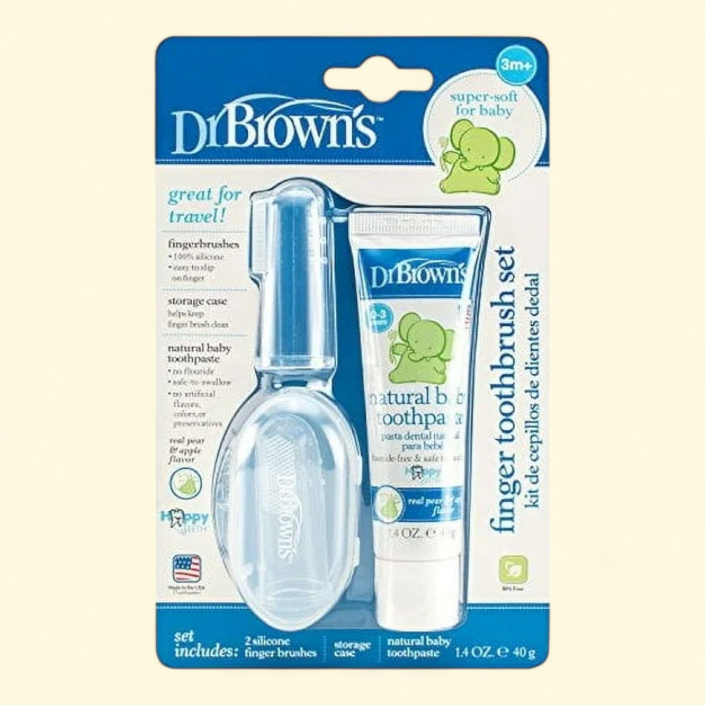Dr. Brown's Baby Finger Toothbrush, Clear + Apple Pear Baby Toothpaste, 0-3Y