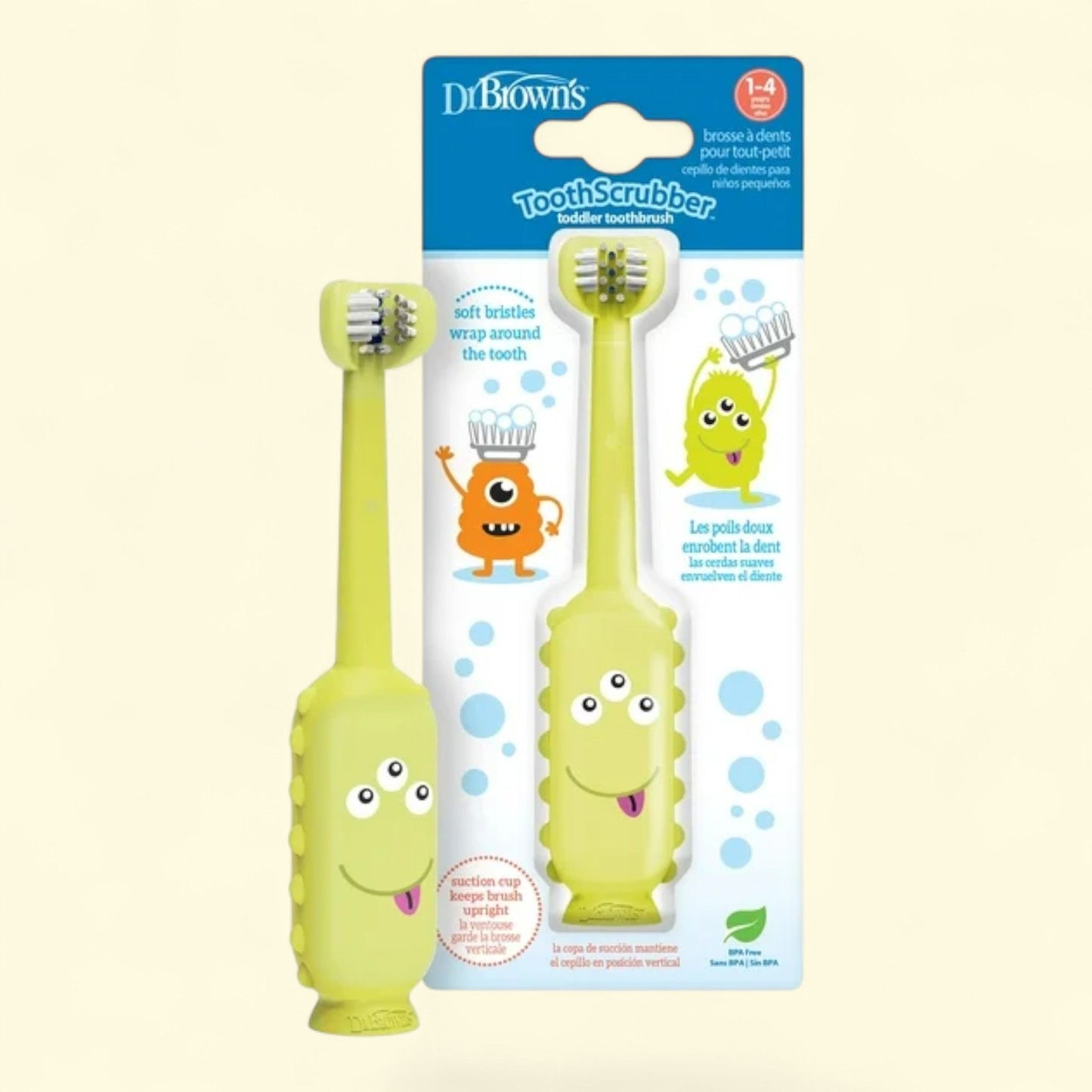 Dr. Brown's ToothScrubber Toothbrush, 3-Sided, Yellow, 1-4Y