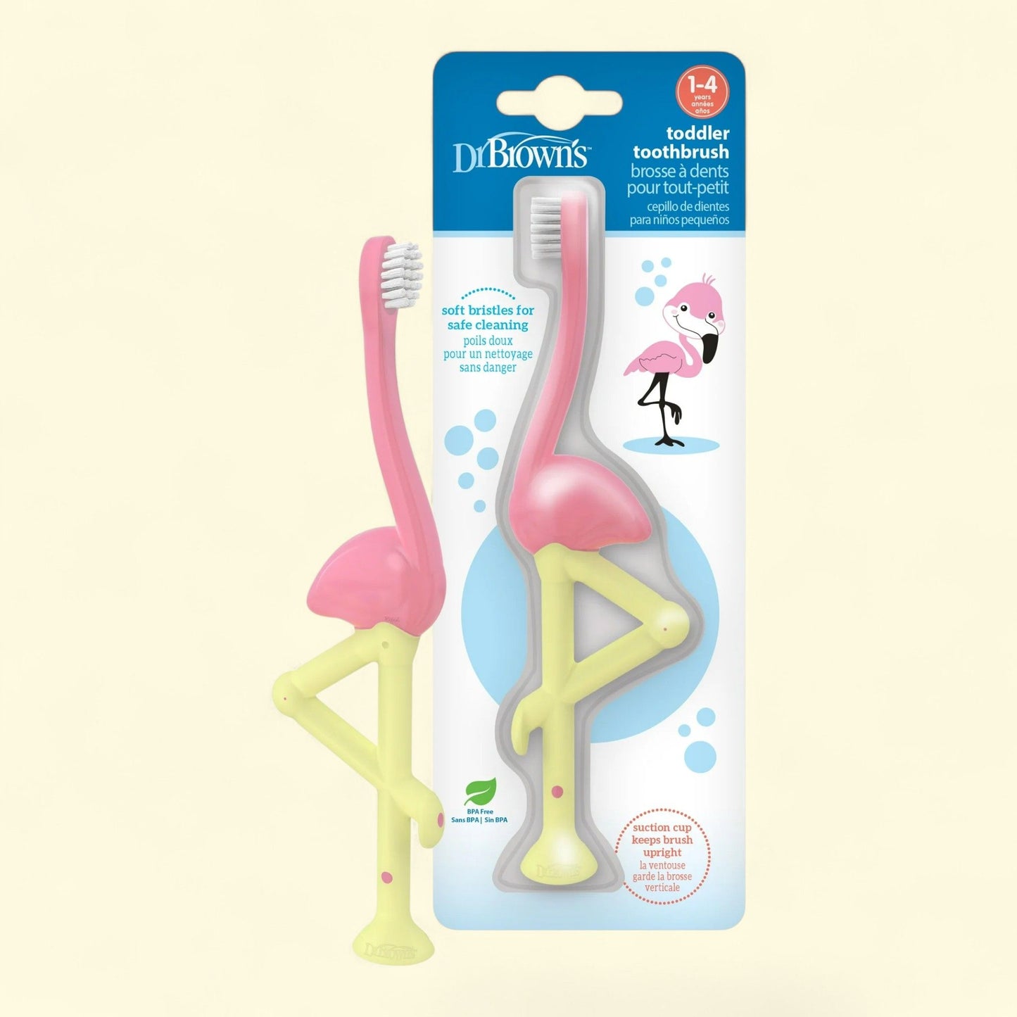 Dr. Browns Toddler Toothbrush, Soft Bristles, Pink Flamingo, 1-4 years