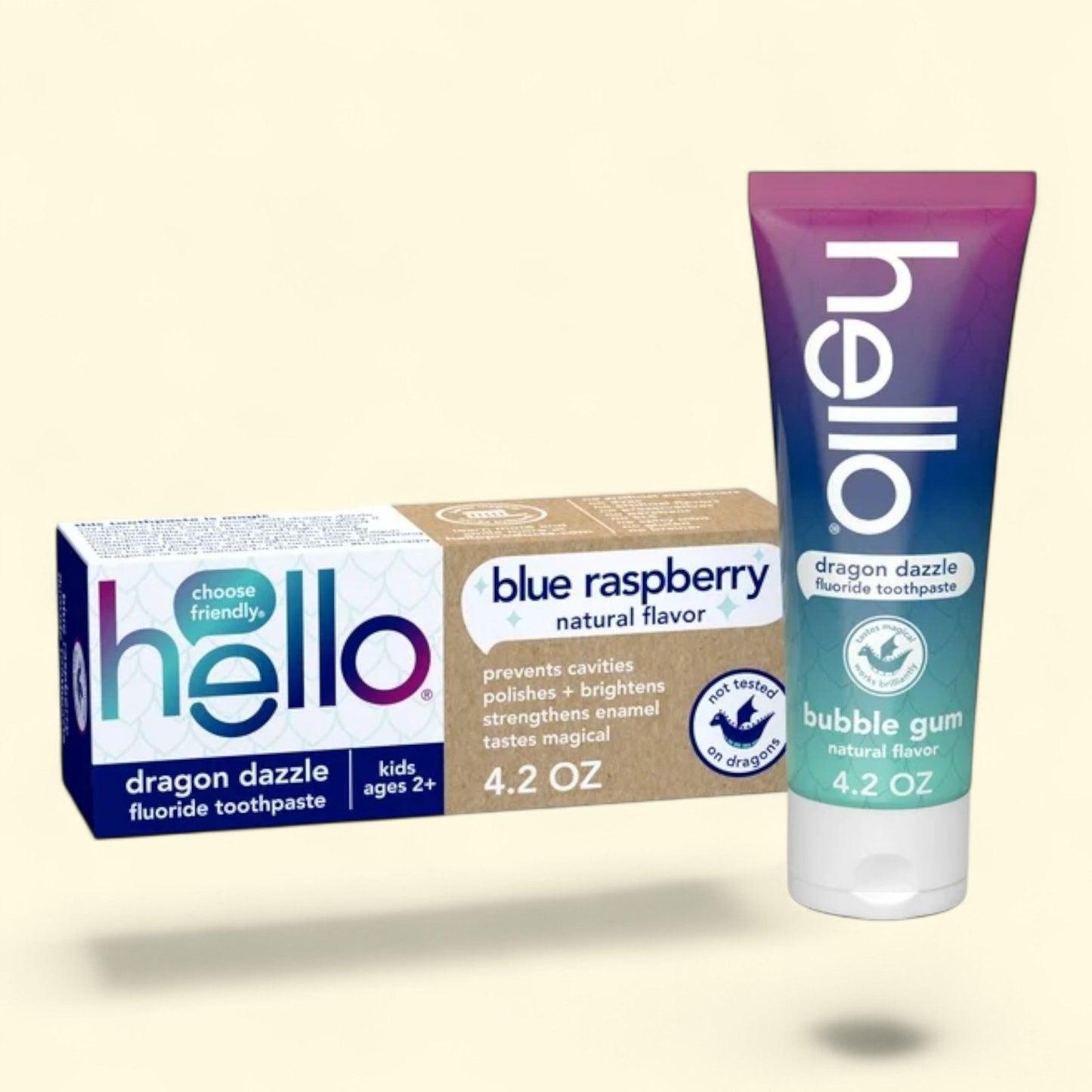 Hello Dragon Dazzle Kids Toothpaste, Blue Raspberry, 4.2 Oz Tube