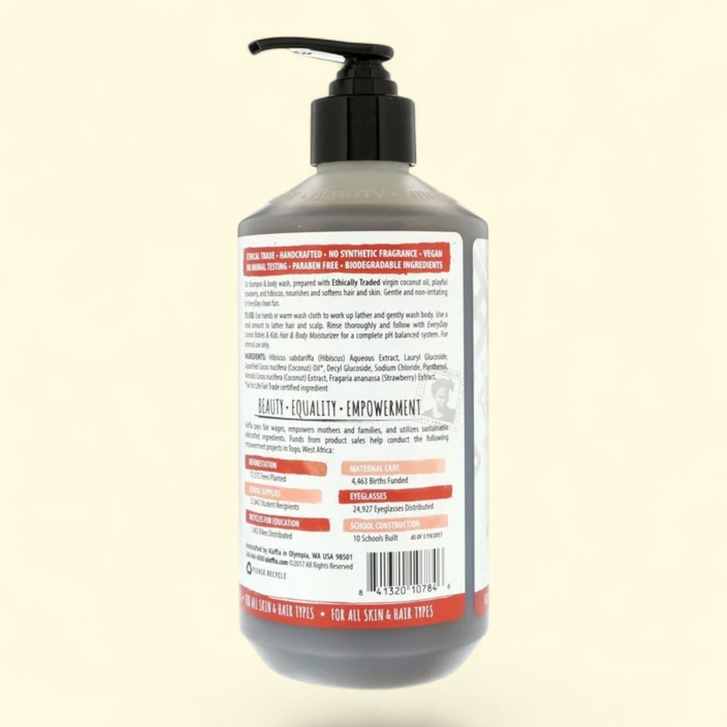 Alaffia Shampoo Body Wash, Babies Kids Coconut Strawberry, 16 oz