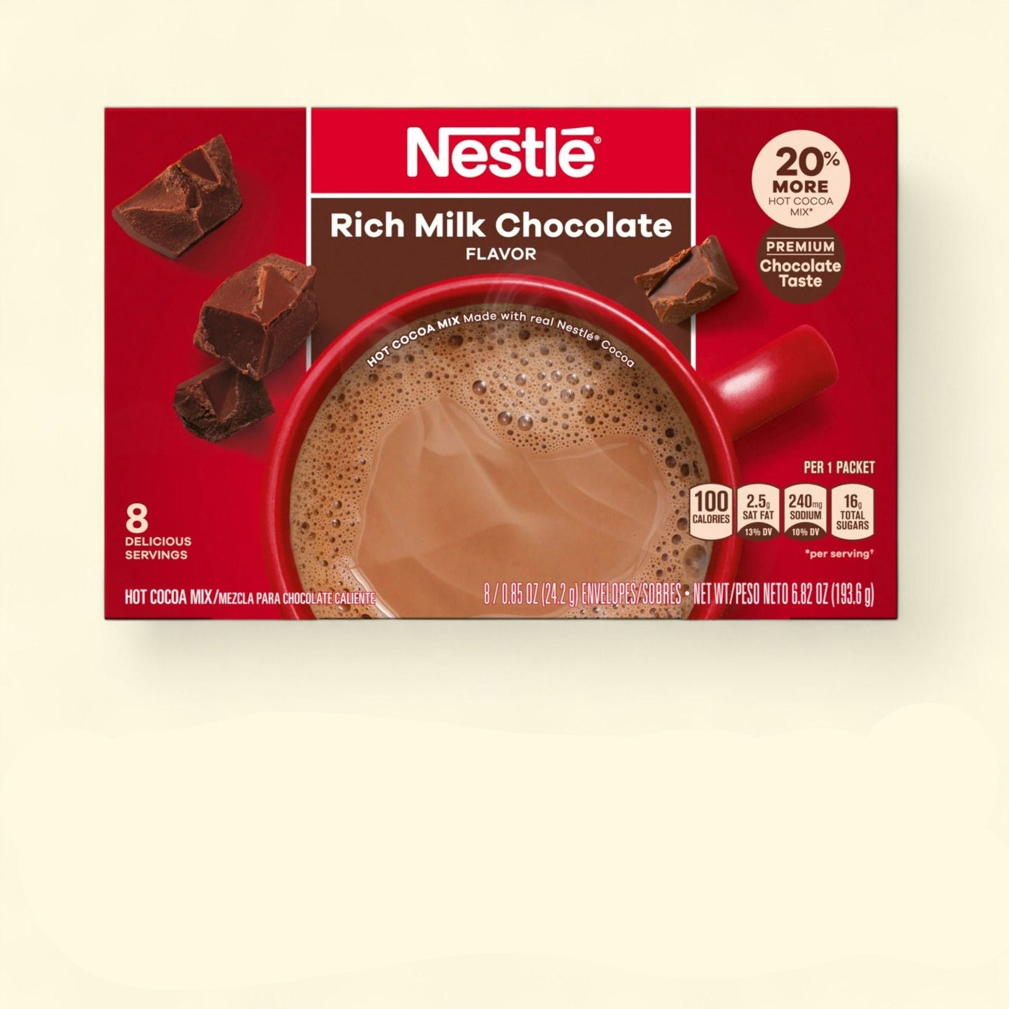 Nestle Hot Cocoa Rich Milk Chocolate Flavored Mix, 6.829 oz, 8 Count