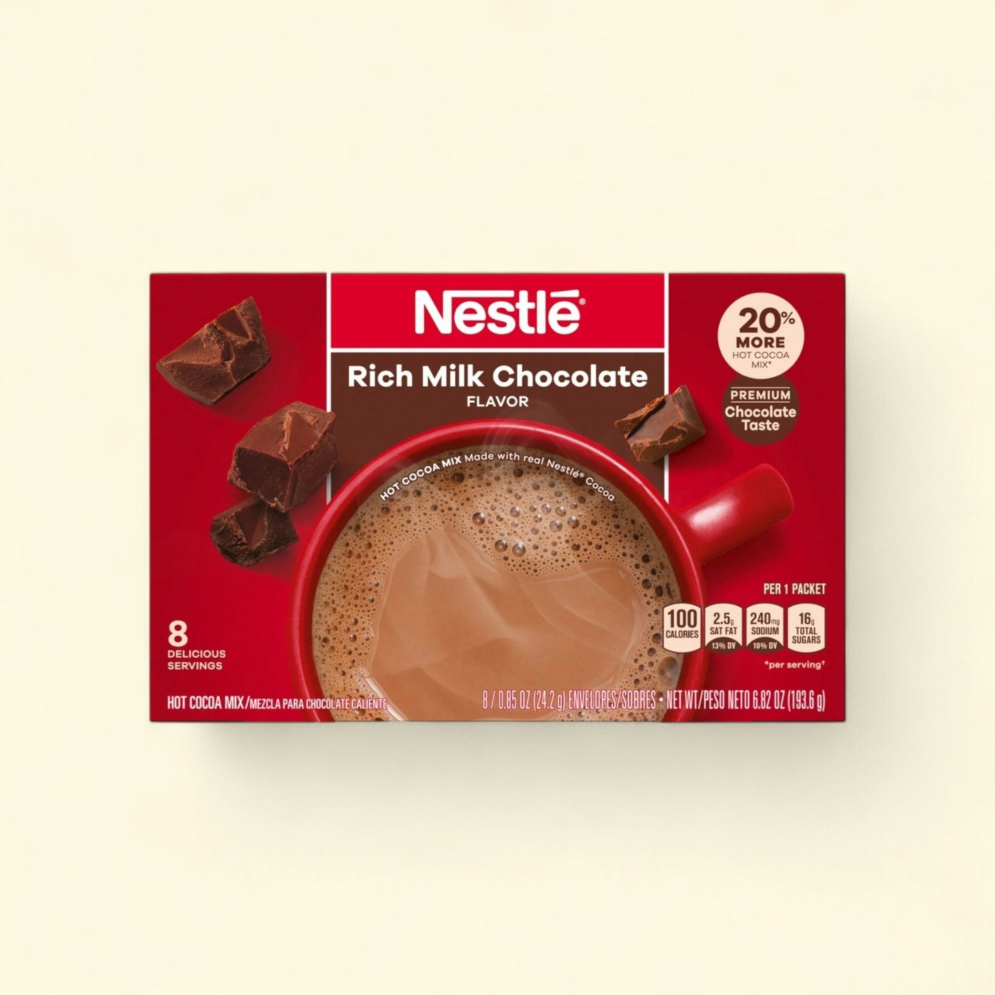 Nestle Hot Cocoa Rich Milk Chocolate Flavored Mix, 6.829 oz, 8 Count — authentic US product shipped worldwide by Treatspree