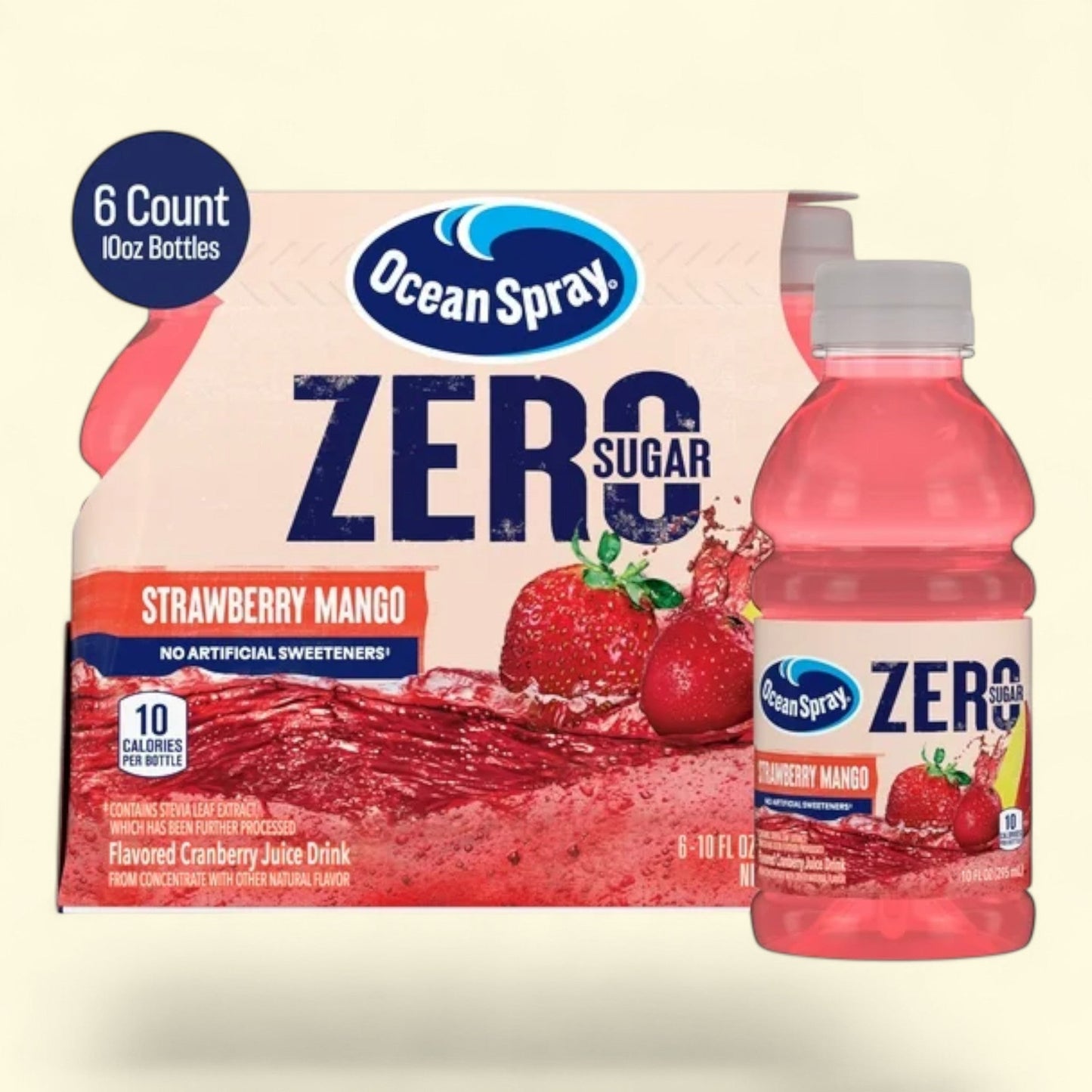 Ocean Spray, Zero Sugar Strawberry Mango, 10 Fl Oz Bottle, 6 count