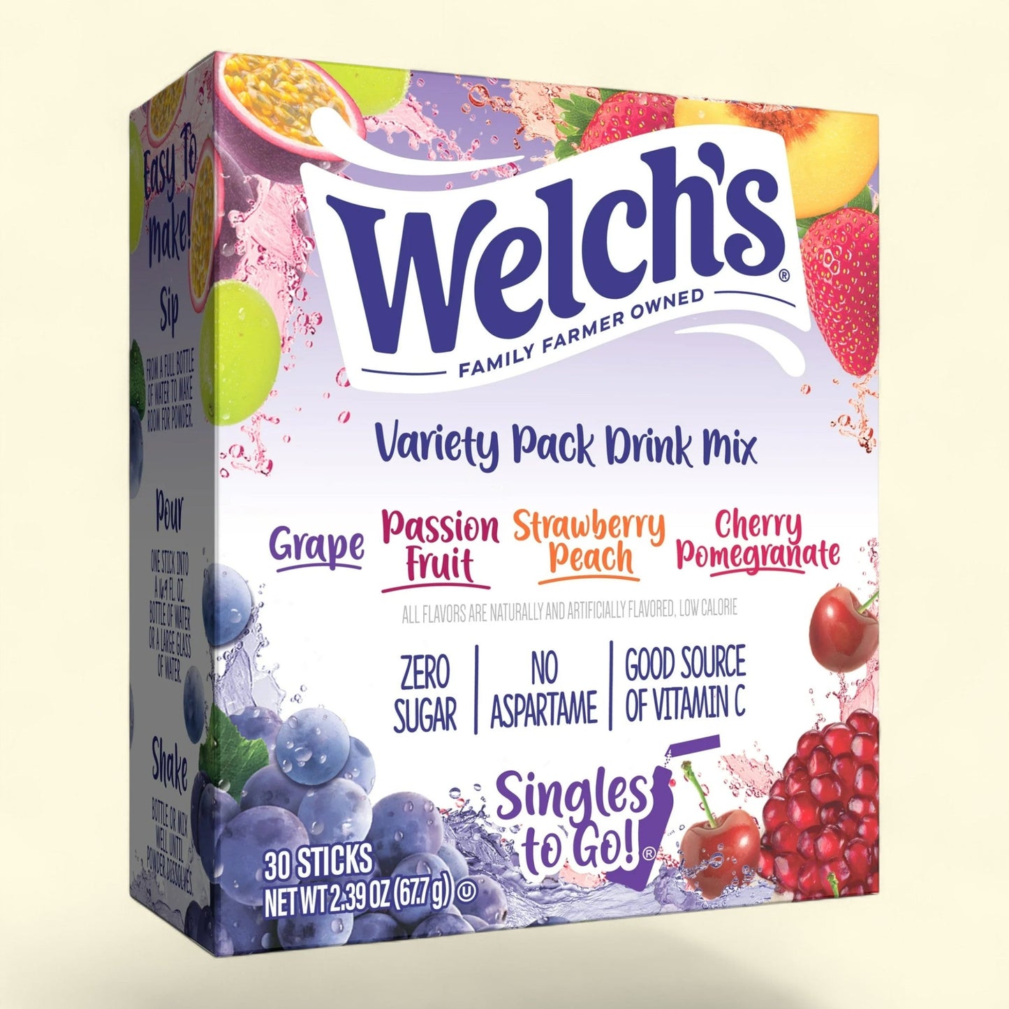 Welch's Singles to Go Powdered Drink Mix, Zero Sugar Variety Pack, 30 Count Packets