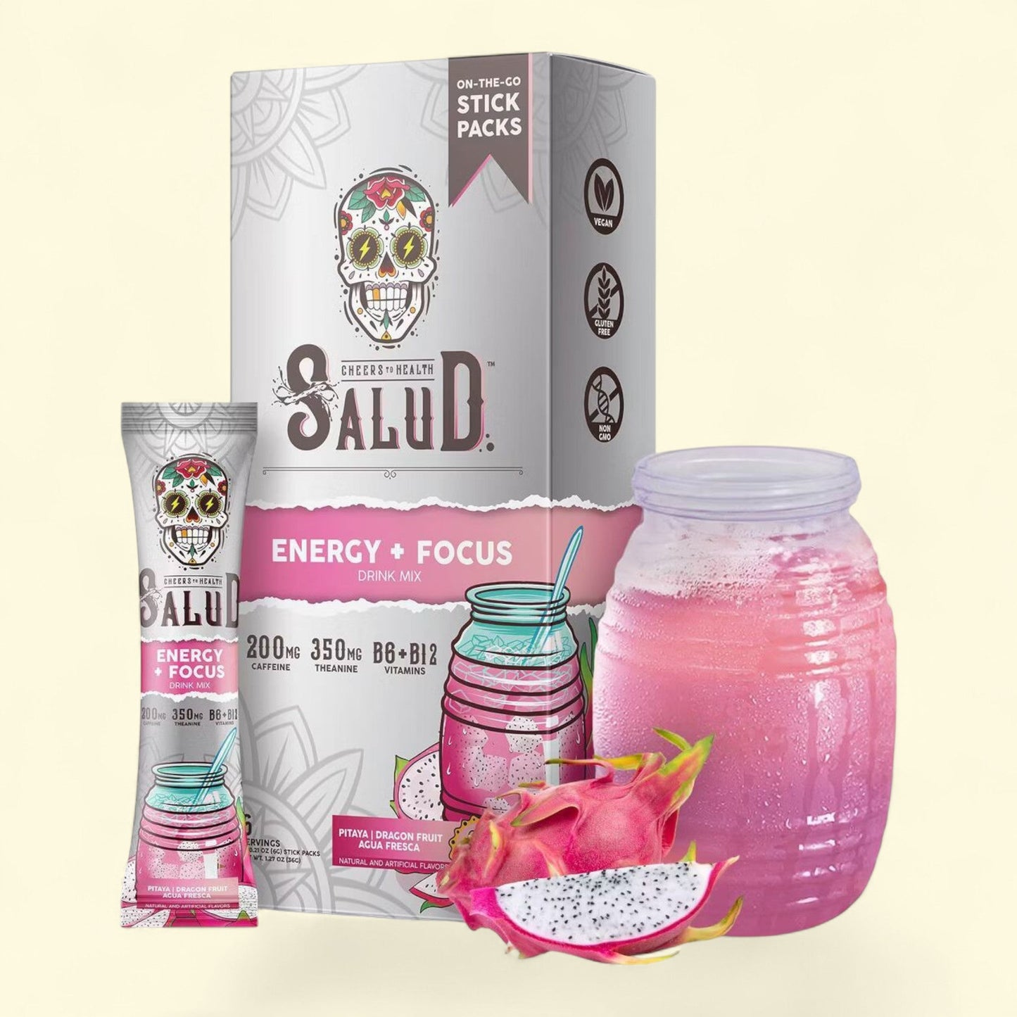 Salud Energy + Focus Pitaya/Dragon Fruit Drink Mix, 6pk